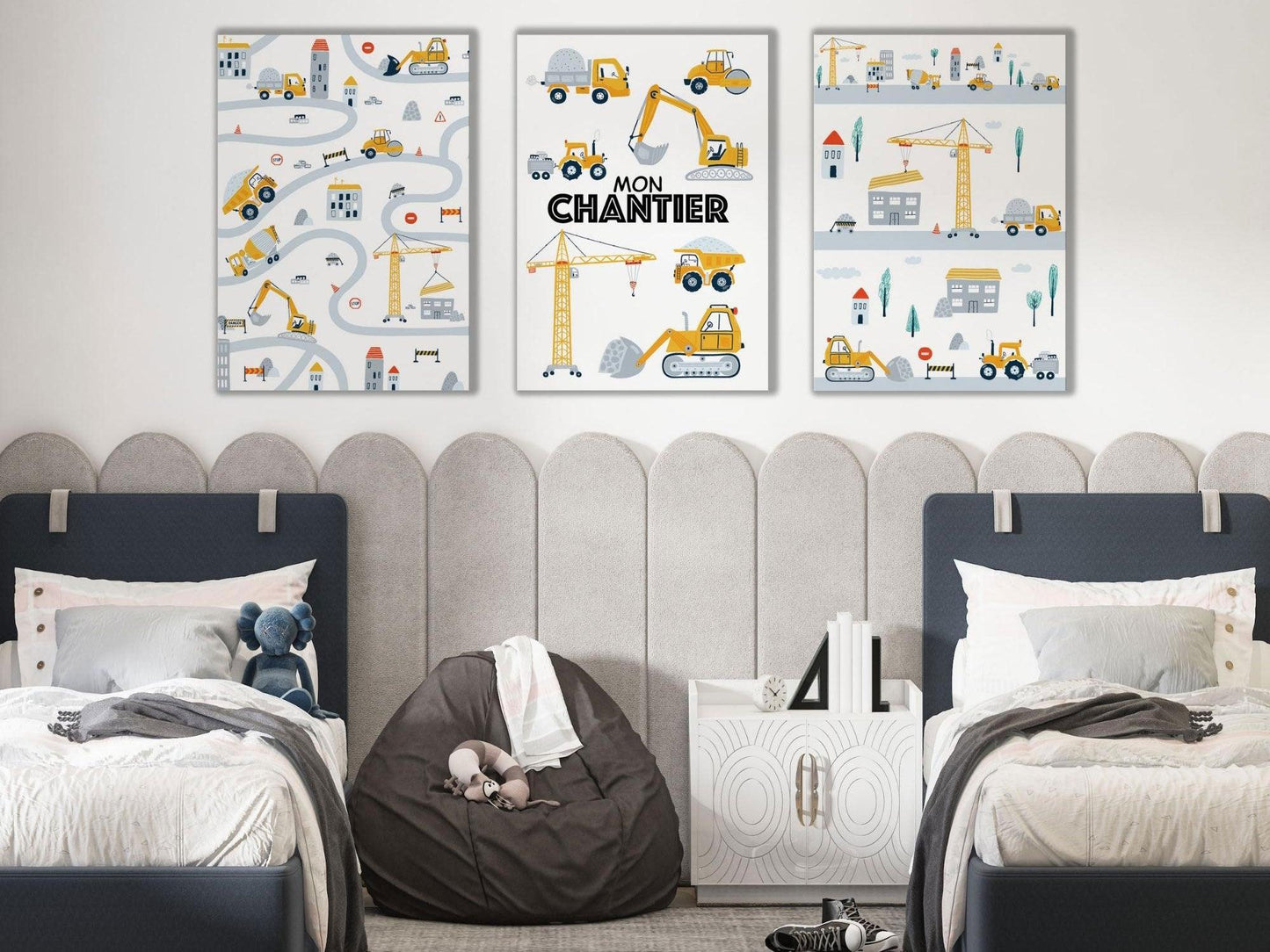 Lot affiches "Mon Chantier" avec camion pelleteuse pour chambre d'enfant - Imagine.affiche
