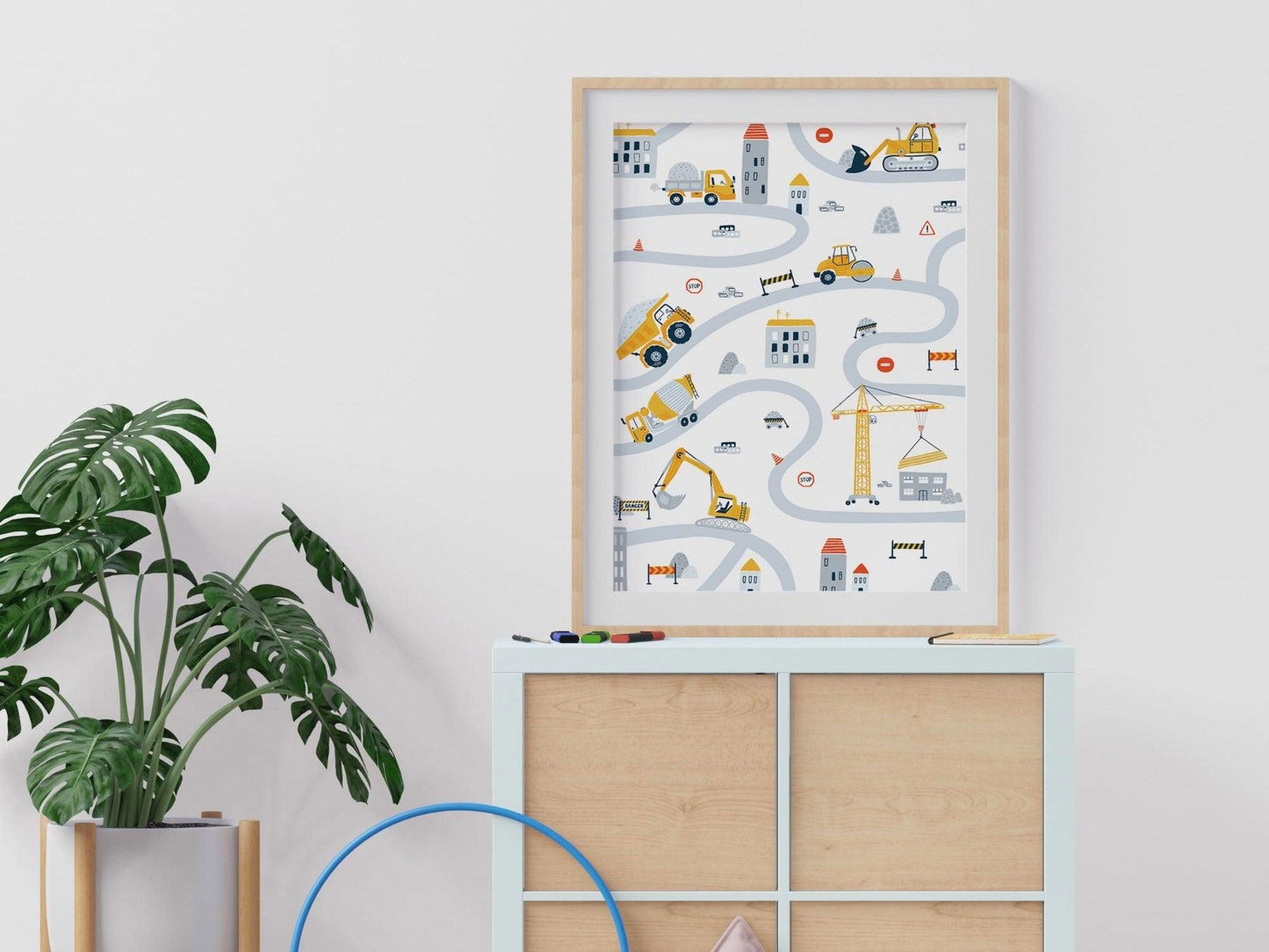 Lot affiches "Mon Chantier" avec camion pelleteuse pour chambre d'enfant - Imagine.affiche