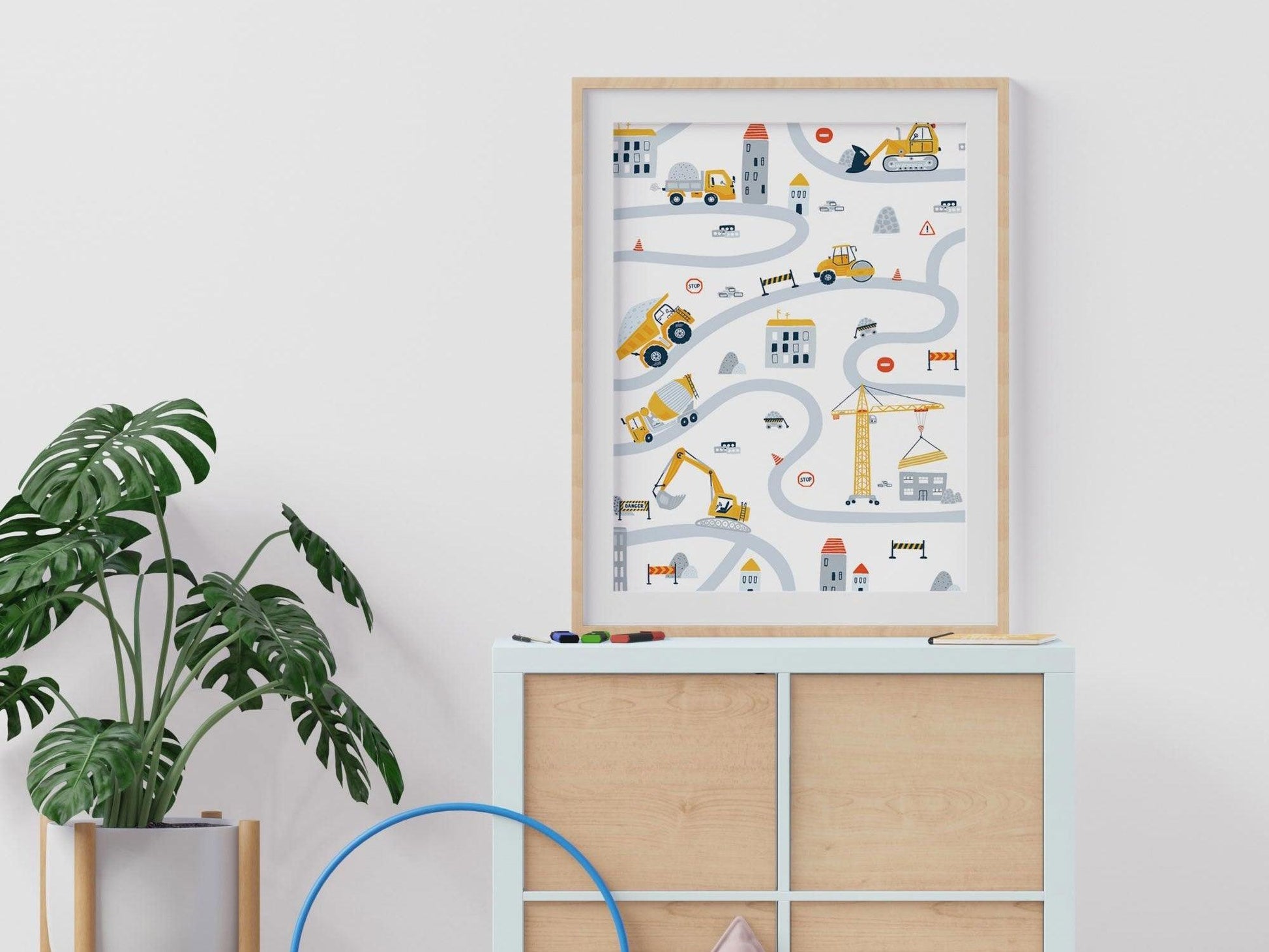 Lot affiches "Mon Chantier" avec camion pelleteuse pour chambre d'enfant - Imagine.affiche