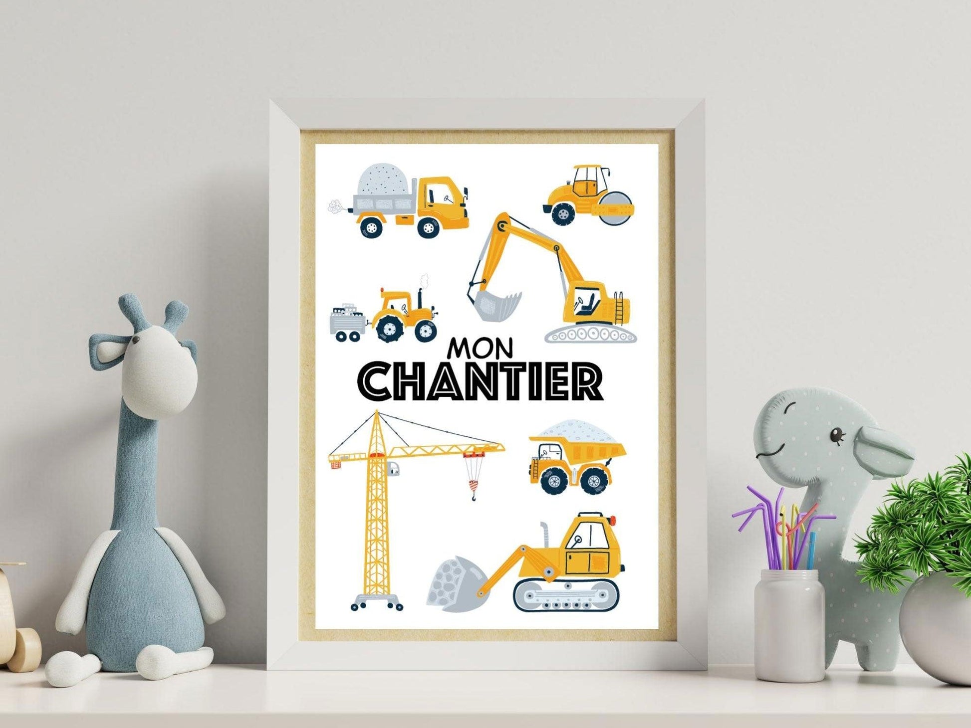 Lot affiches "Mon Chantier" avec camion pelleteuse pour chambre d'enfant - Imagine.affiche