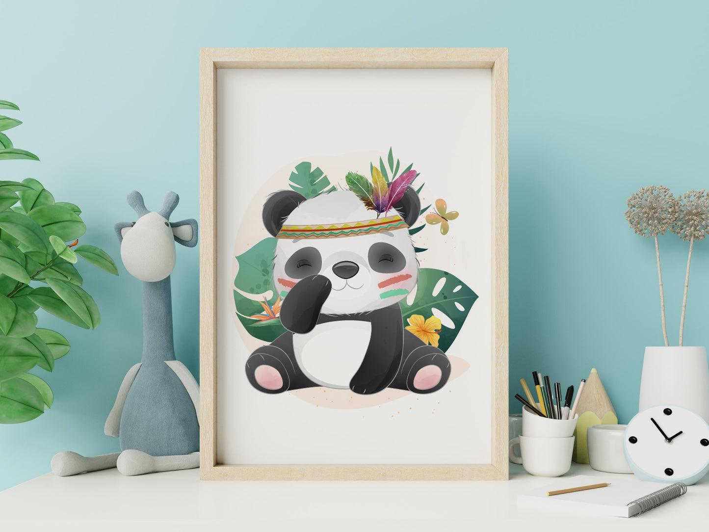 Affiches lion zèbre et panda mignon dans la jungle