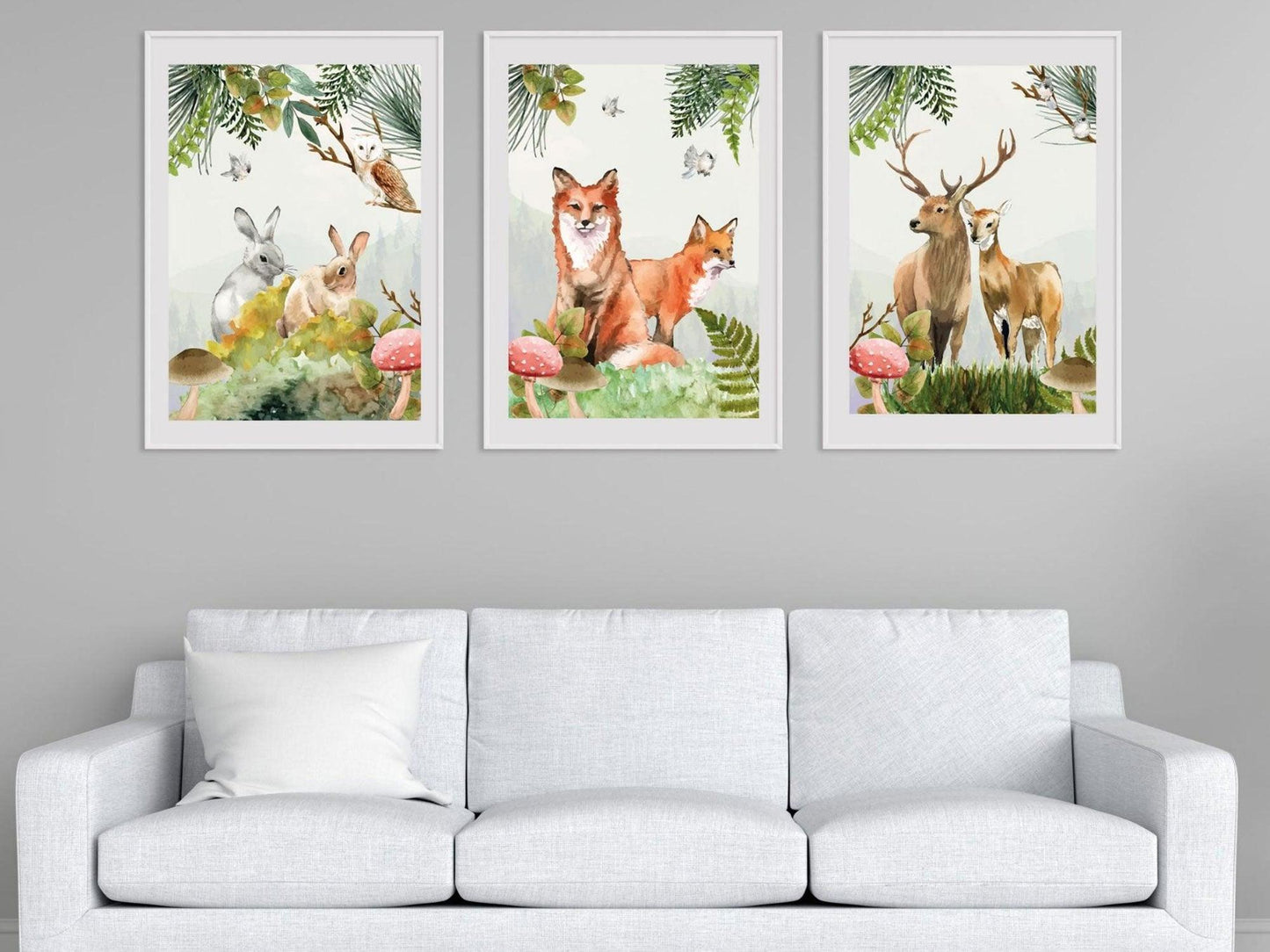 Set affiches "Forêt aquarelle" avec de beaux animaux un renard un lapin et un cerf - Imagine.affiche