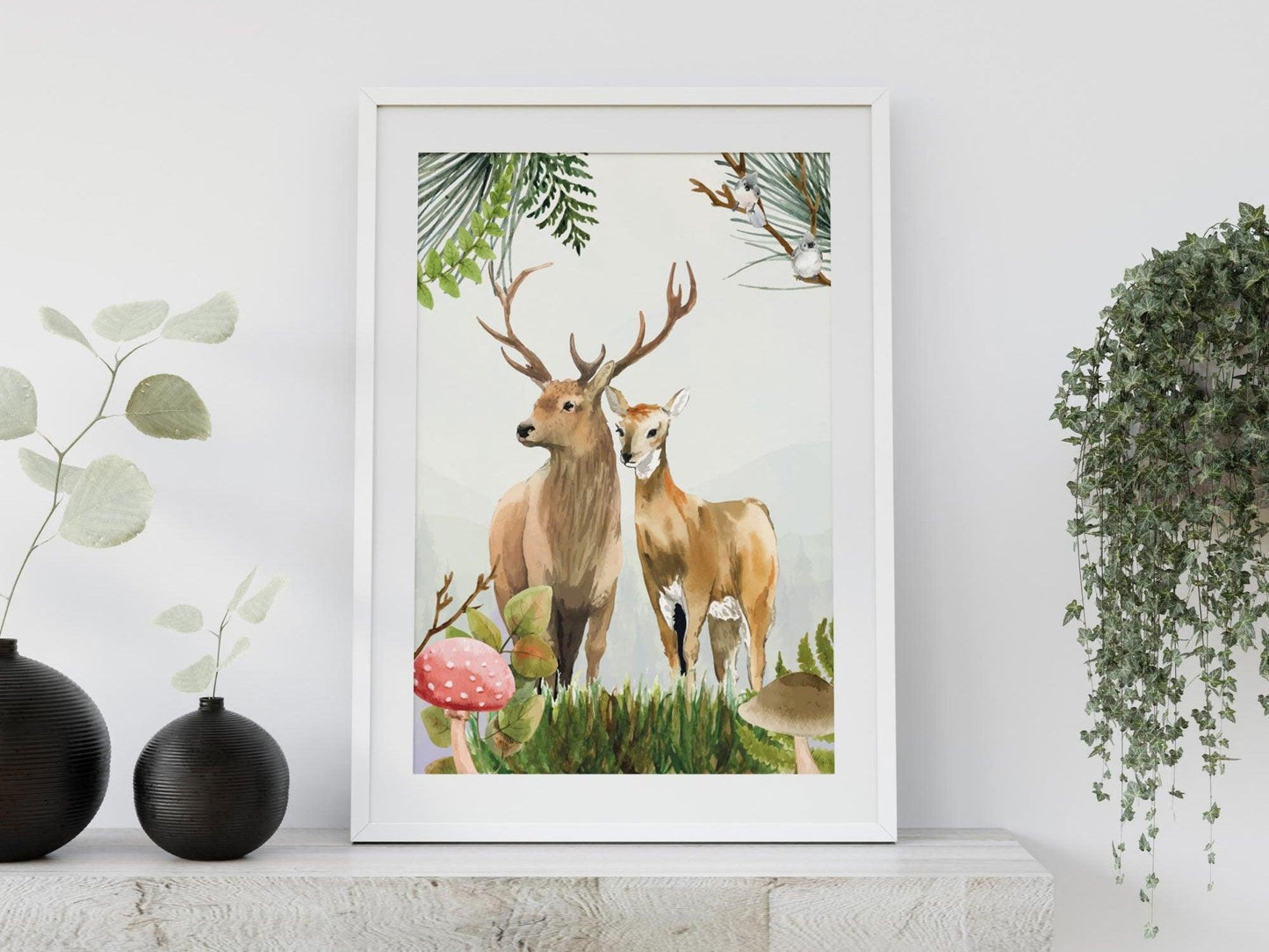 Set affiches "Forêt aquarelle" avec de beaux animaux un renard un lapin et un cerf - Imagine.affiche