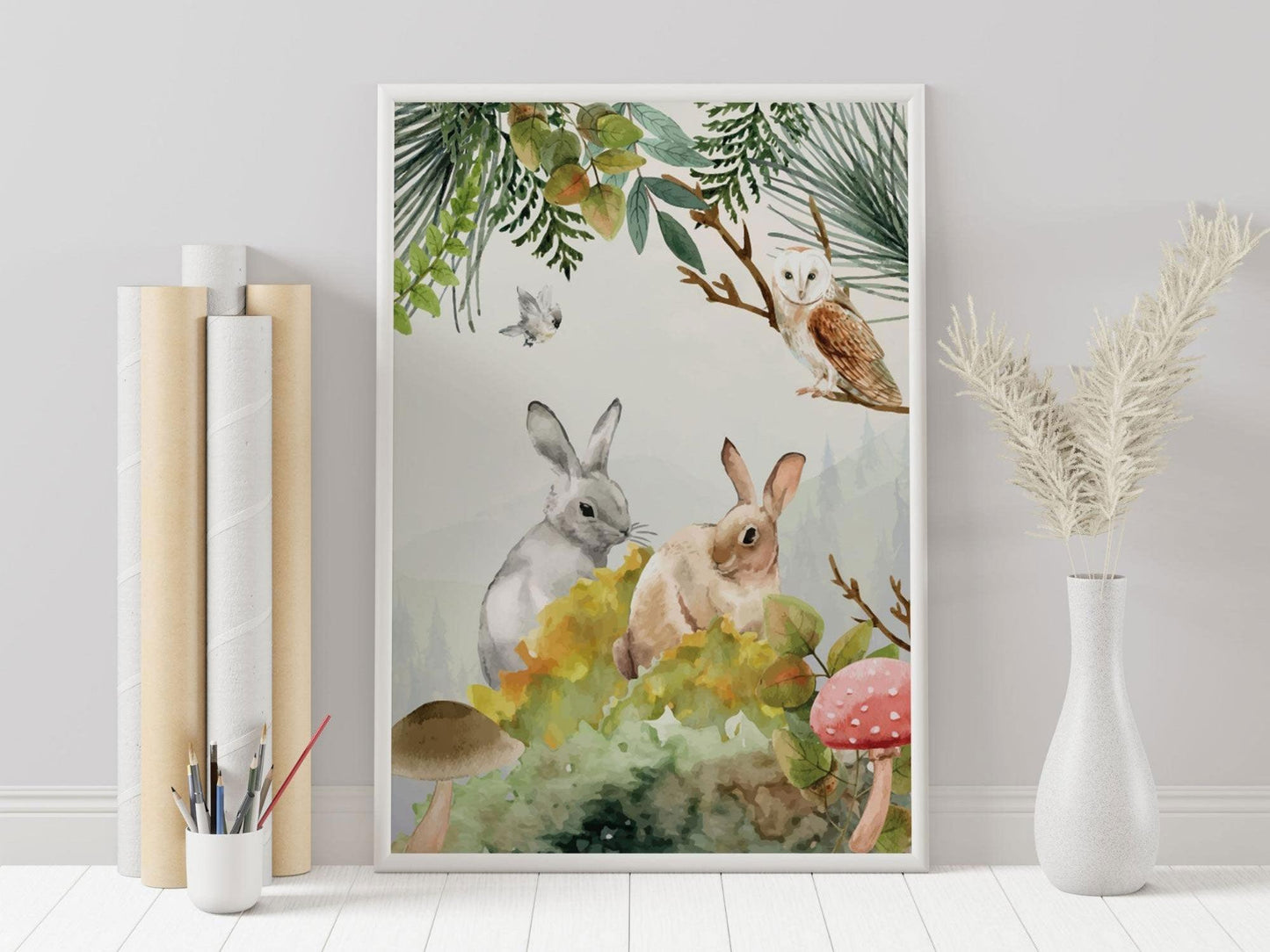 Set affiches "Forêt aquarelle" avec de beaux animaux un renard un lapin et un cerf - Imagine.affiche