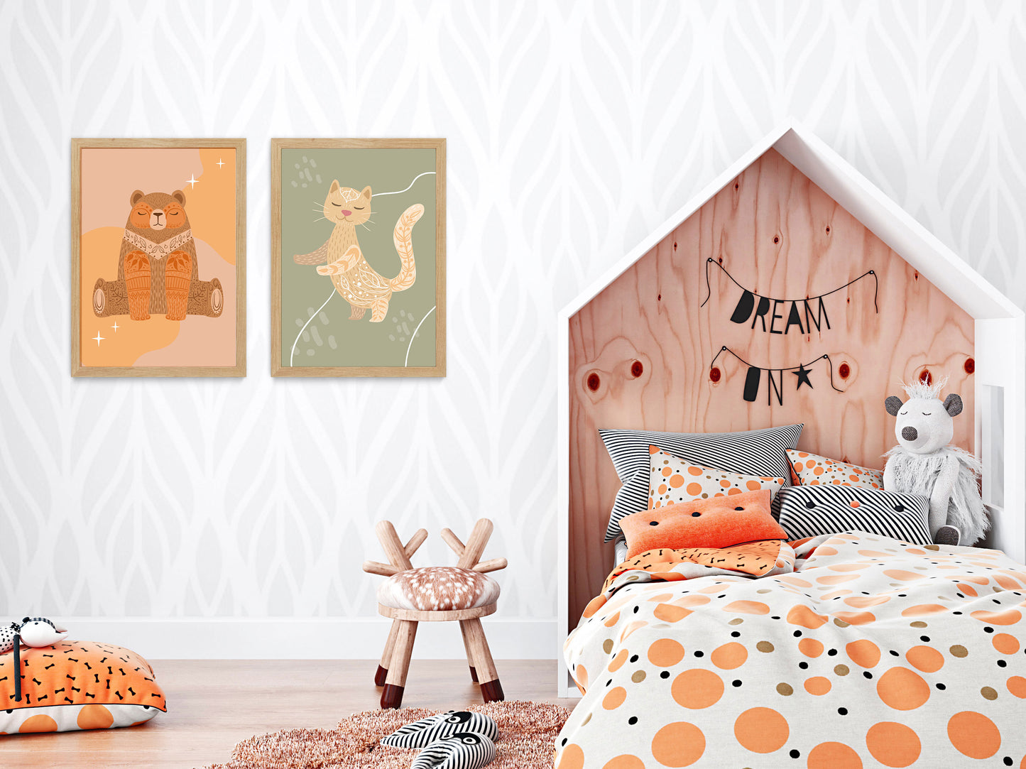 Affiches animaux hibou renard ours chat style deco bohème boho nature