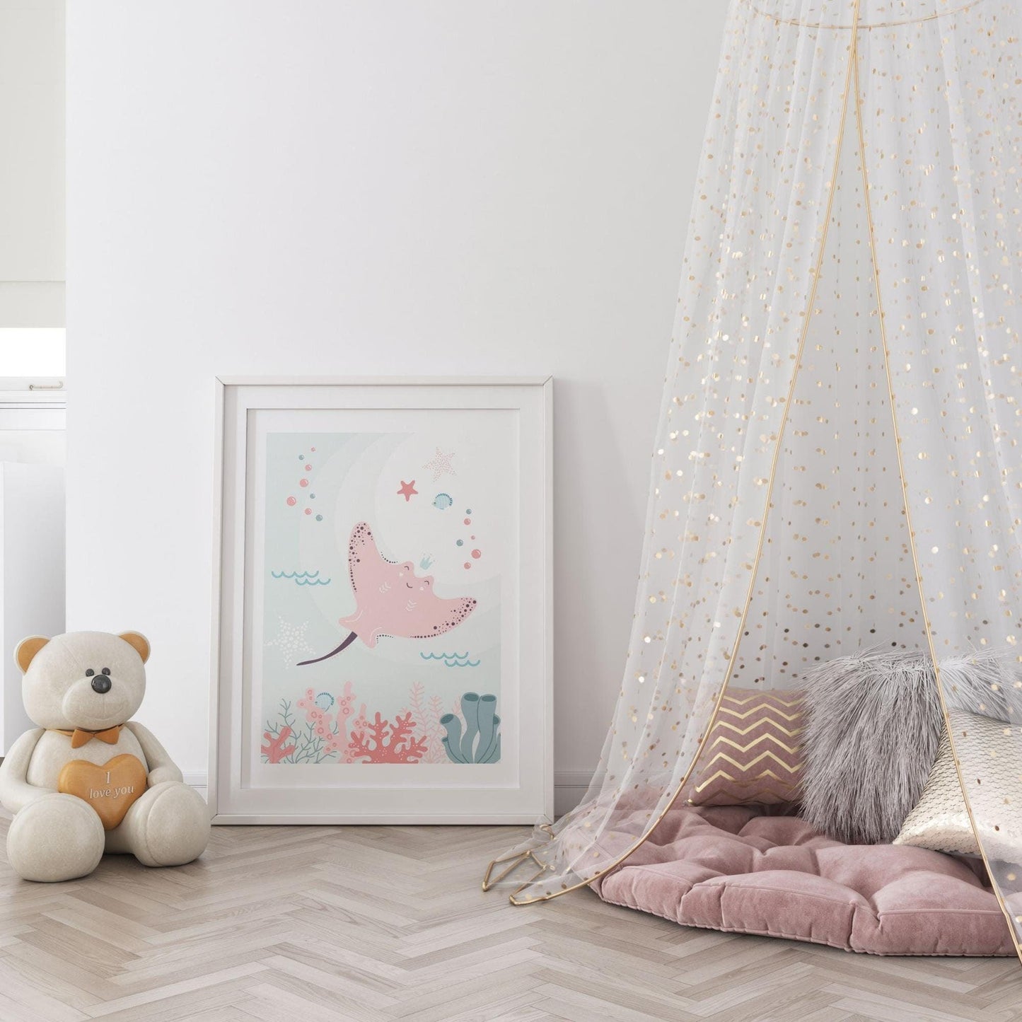 Baleine raie tortue ocean coquillage - chambre enfant bébé - 3 affiches Decoration - idee cadeau anniversaire naissance - mer - bb ocean - Imagine.affiche