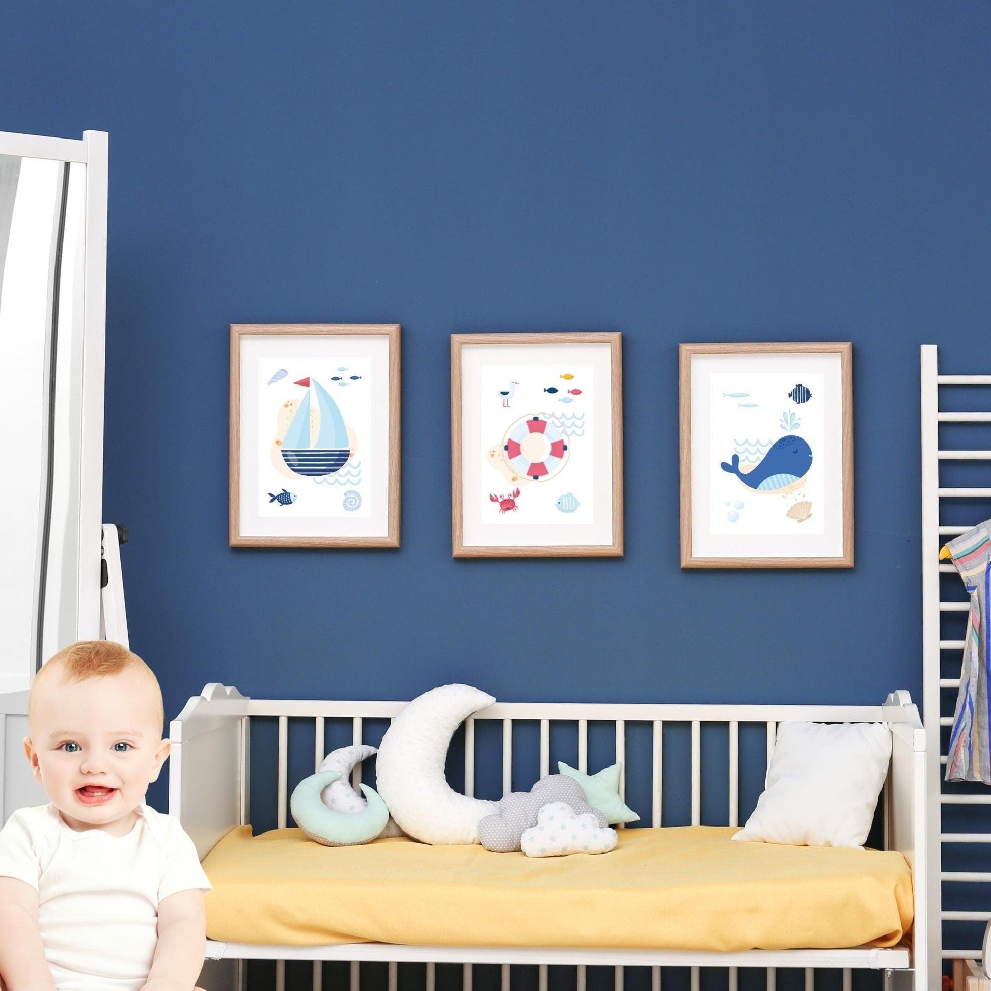Affiches marin bateau poisson baleine coquillage - 3 posters chambre enfant bébé - Decoration - cadeau naissance - océan mer - bb deco ocean - Imagine.affiche