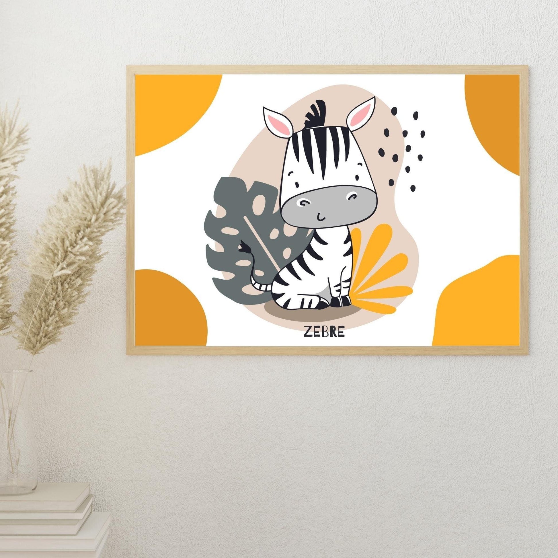 Affiche Lion Zèbre Girafe jaune - Poster bebe enfant - Déco chambre jungle safari - affiche animaux - illustration enfant - naissance A4 A3 - Imagine.affiche