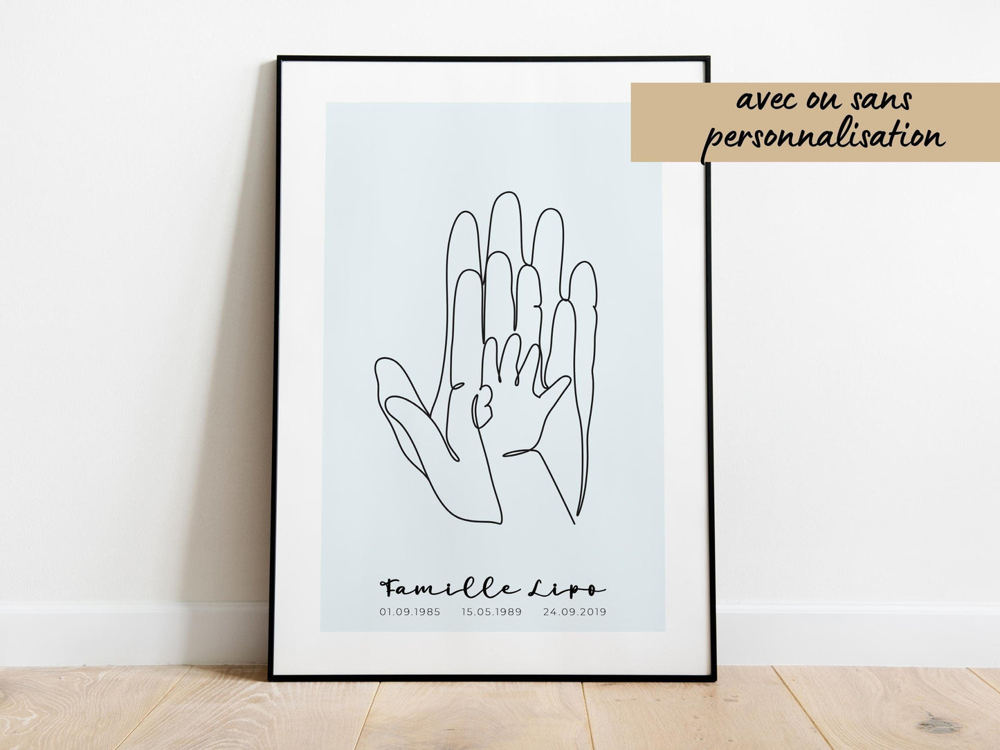 Affiche main papa maman bébé personnalisable - Line art bébé maman - Décoration salon moderne et design - Fête des mère - Cadeau naissance - Imagine.affiche