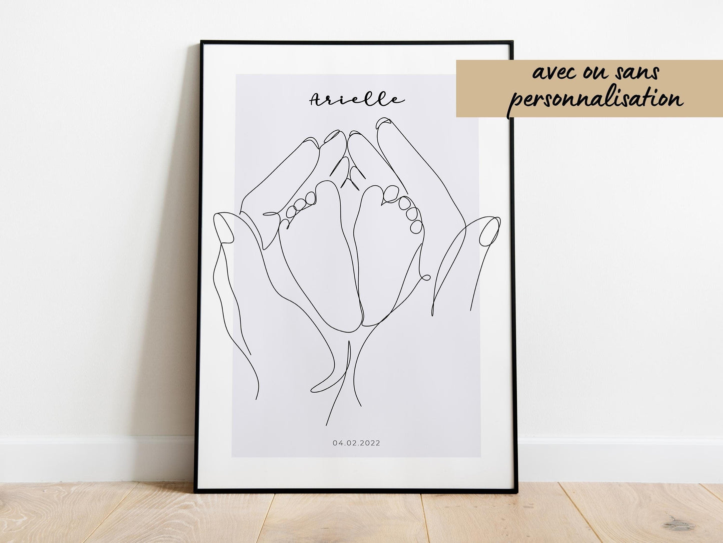 Affiche main maman bébé personnalisable - Line art bébé maman - Décoration salon moderne et design - Fête des mère - Cadeau naissance - Imagine.affiche