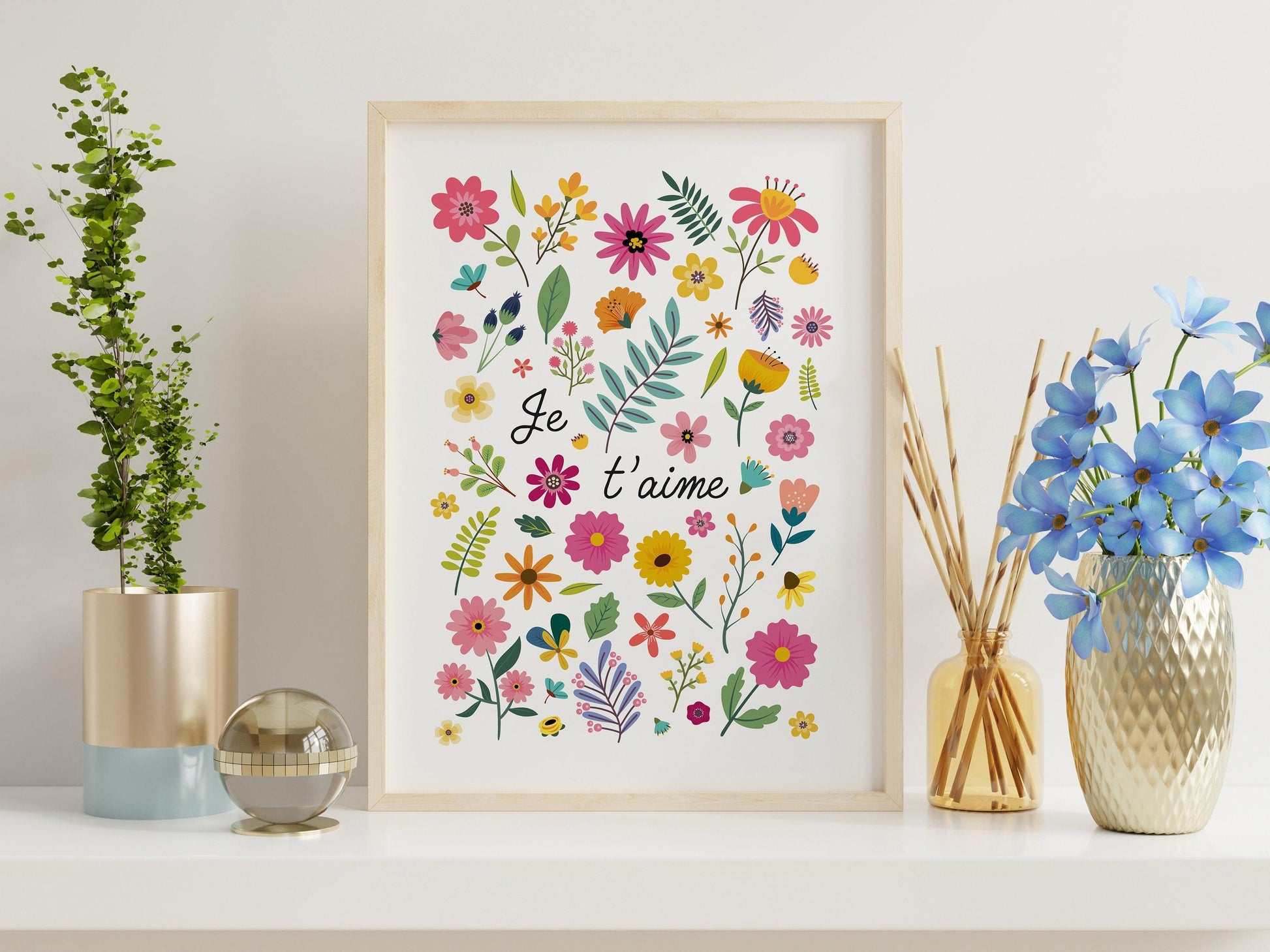 Affiche Je t'aime fleuri affiche adulte enfant bebe fleur nature - poster decoration chambre salon - salon deco design fille - grand format - Imagine.affiche