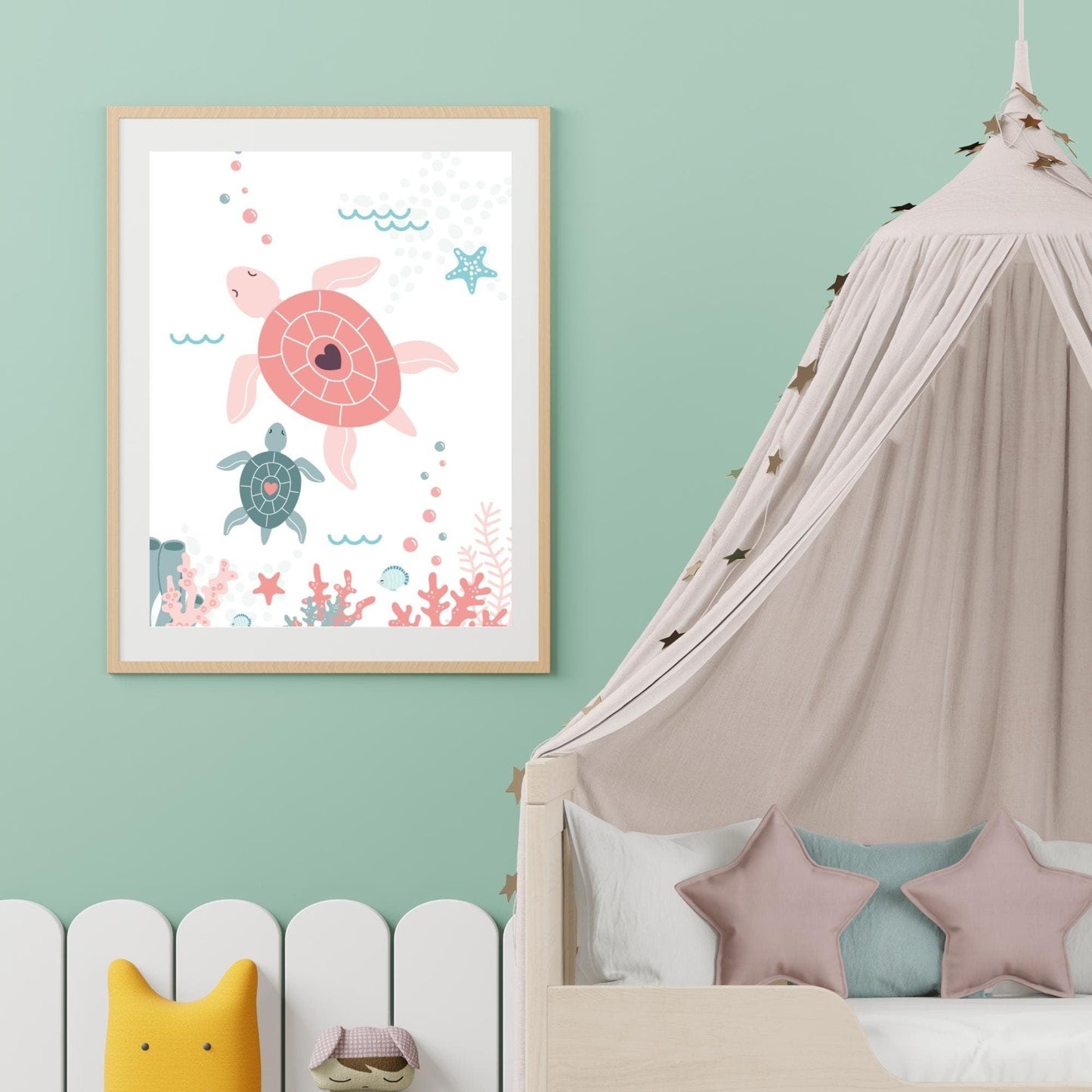 Baleine raie tortue ocean coquillage - chambre enfant bébé - 3 affiches Decoration - idee cadeau anniversaire naissance - mer - bb ocean - Imagine.affiche