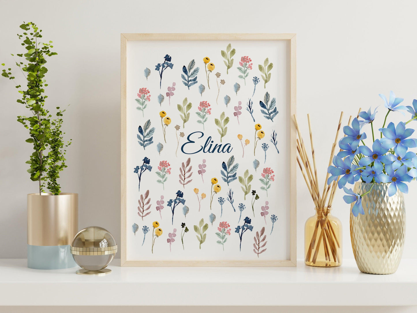 Affiche prénom personnalisable fleuri - naissance anniversaire - nom surnom - fille bébé enfant - décoration poster mural - chambre salon - Imagine.affiche