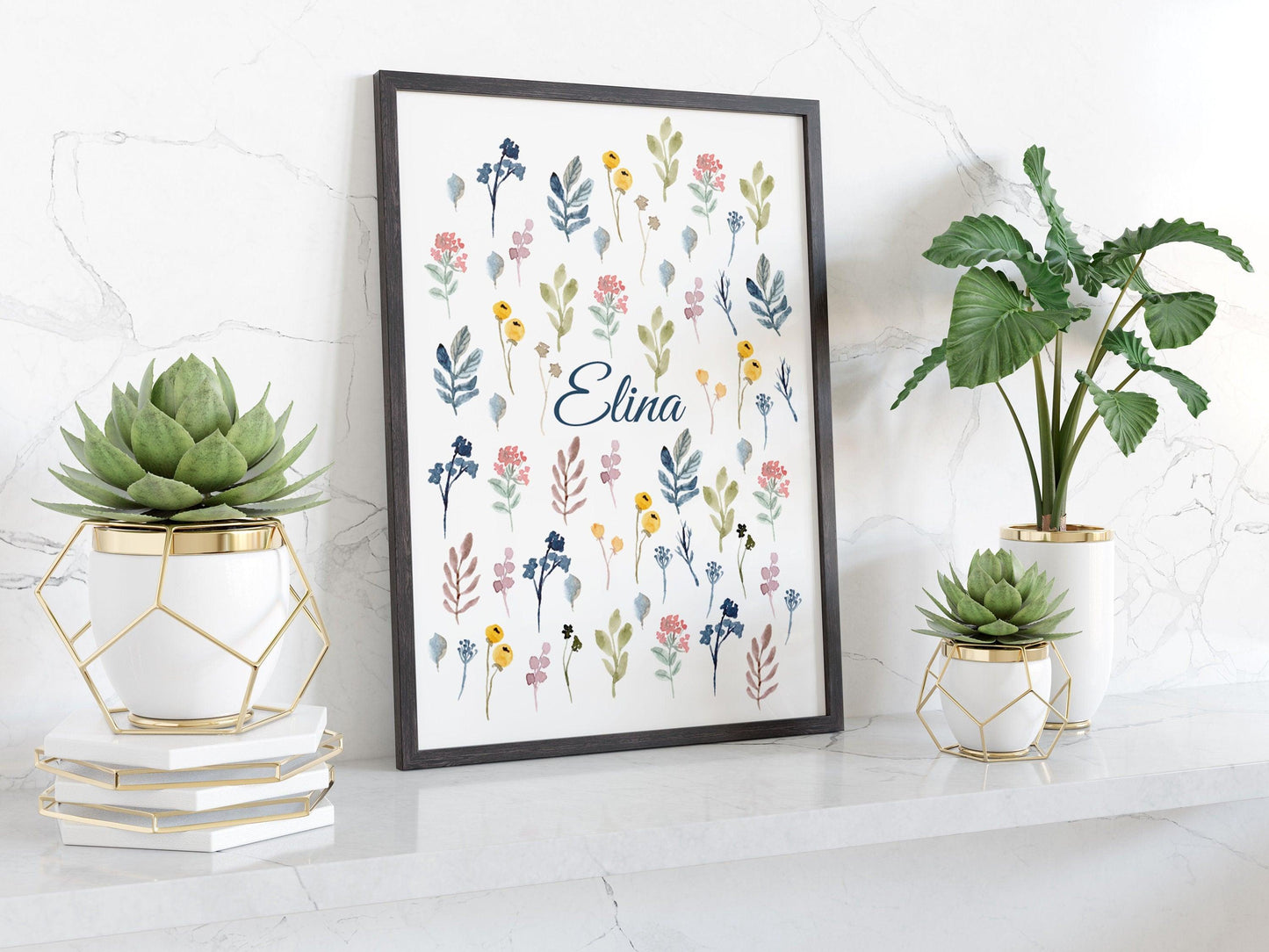 Affiche prénom personnalisable fleuri - naissance anniversaire - nom surnom - fille bébé enfant - décoration poster mural - chambre salon - Imagine.affiche
