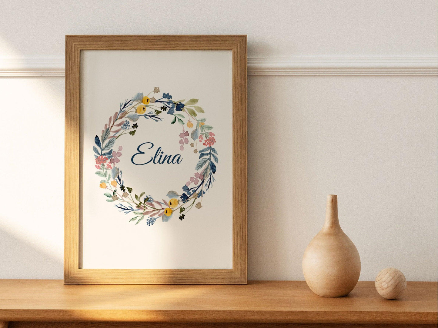 Affiche prénom personnalisable fleurie couronne - naissance anniversaire - fille bébé enfant - décoration poster mural - chambre salon - Imagine.affiche