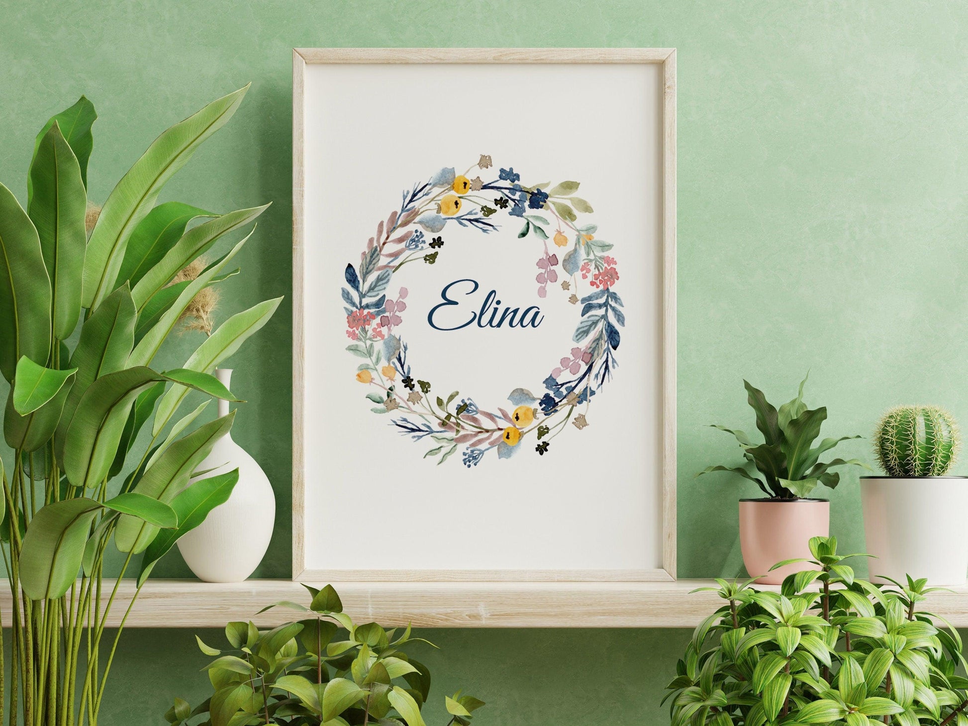 Affiche prénom personnalisable fleurie couronne - naissance anniversaire - fille bébé enfant - décoration poster mural - chambre salon - Imagine.affiche