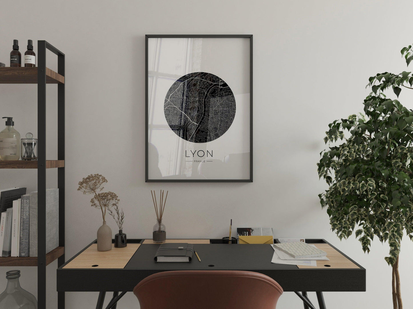 Affiche Lyon City Map - ville de France poster - carte art - noir et blanc design - décoration salon - personnalisable - lyonnais - voyage - Imagine.affiche