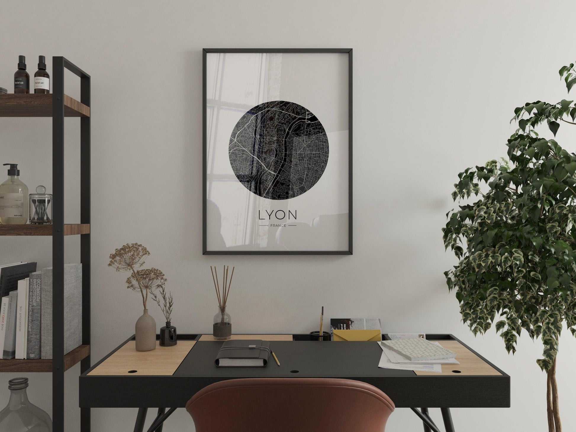 Affiche Lyon City Map - ville de France poster - carte art - noir et blanc design - décoration salon - personnalisable - lyonnais - voyage - Imagine.affiche