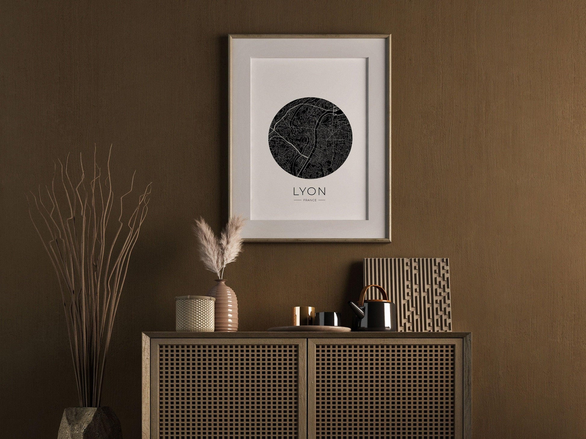 Affiche Lyon City Map - ville de France poster - carte art - noir et blanc design - décoration salon - personnalisable - lyonnais - voyage - Imagine.affiche