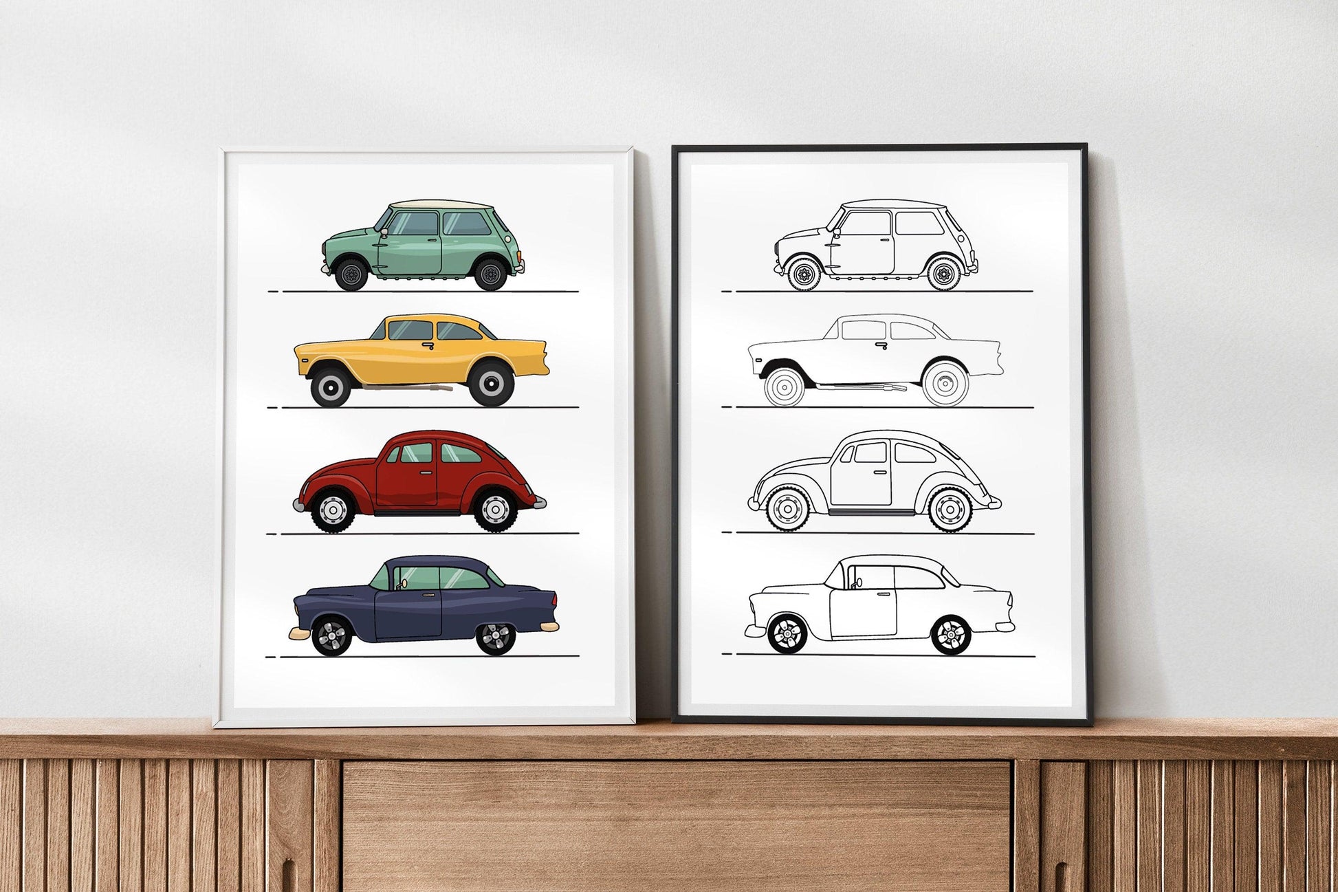 affiche voitures véhicules line art - déco chambre enfant salon design - mini cooper mode - style moderne - poster homme garçon - impression - Imagine.affiche