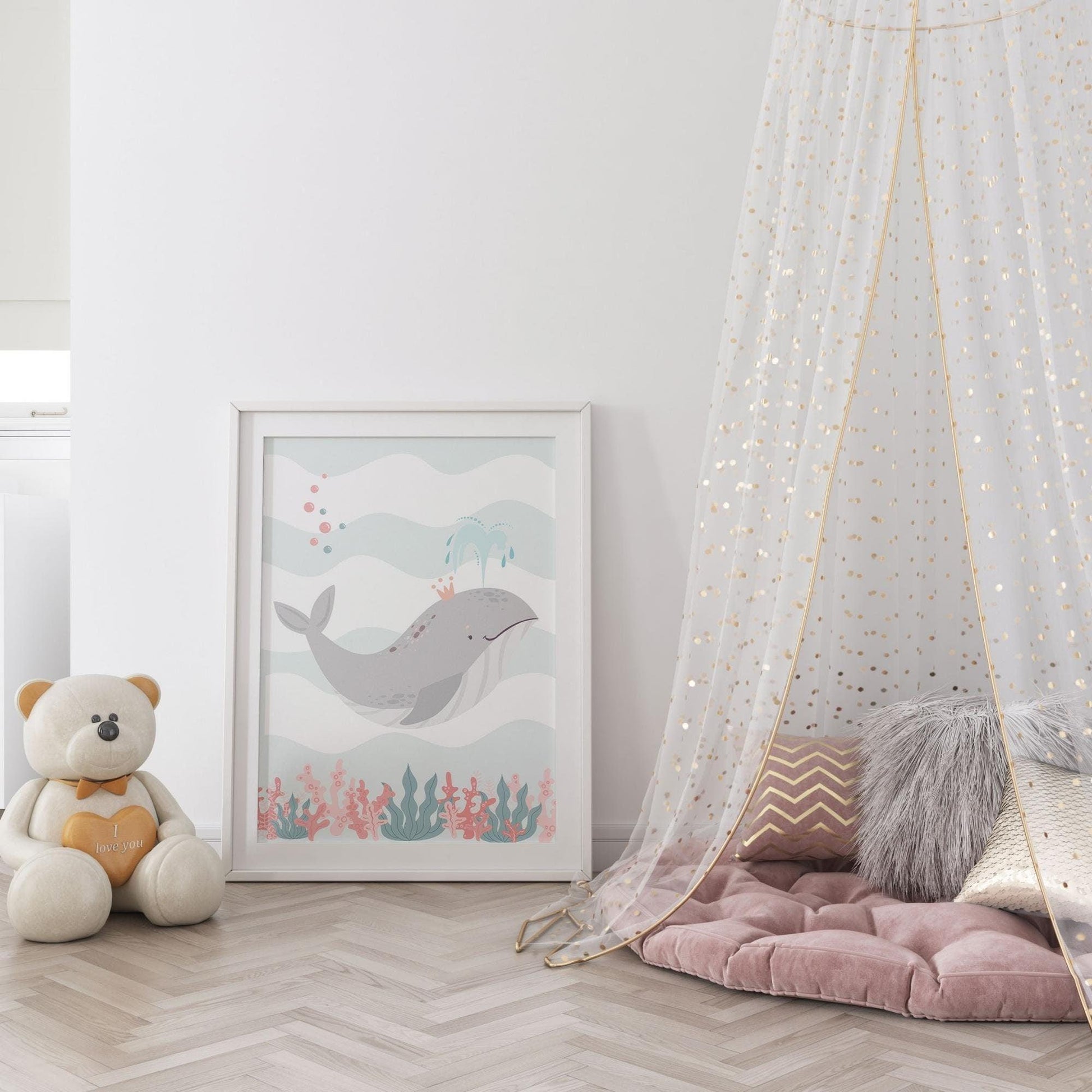 Baleine tortue  et lettre de prénom ocean - chambre enfant bébé - 3 affiches personnalisées Decoration - idee cadeau anniversaire naissance - Imagine.affiche