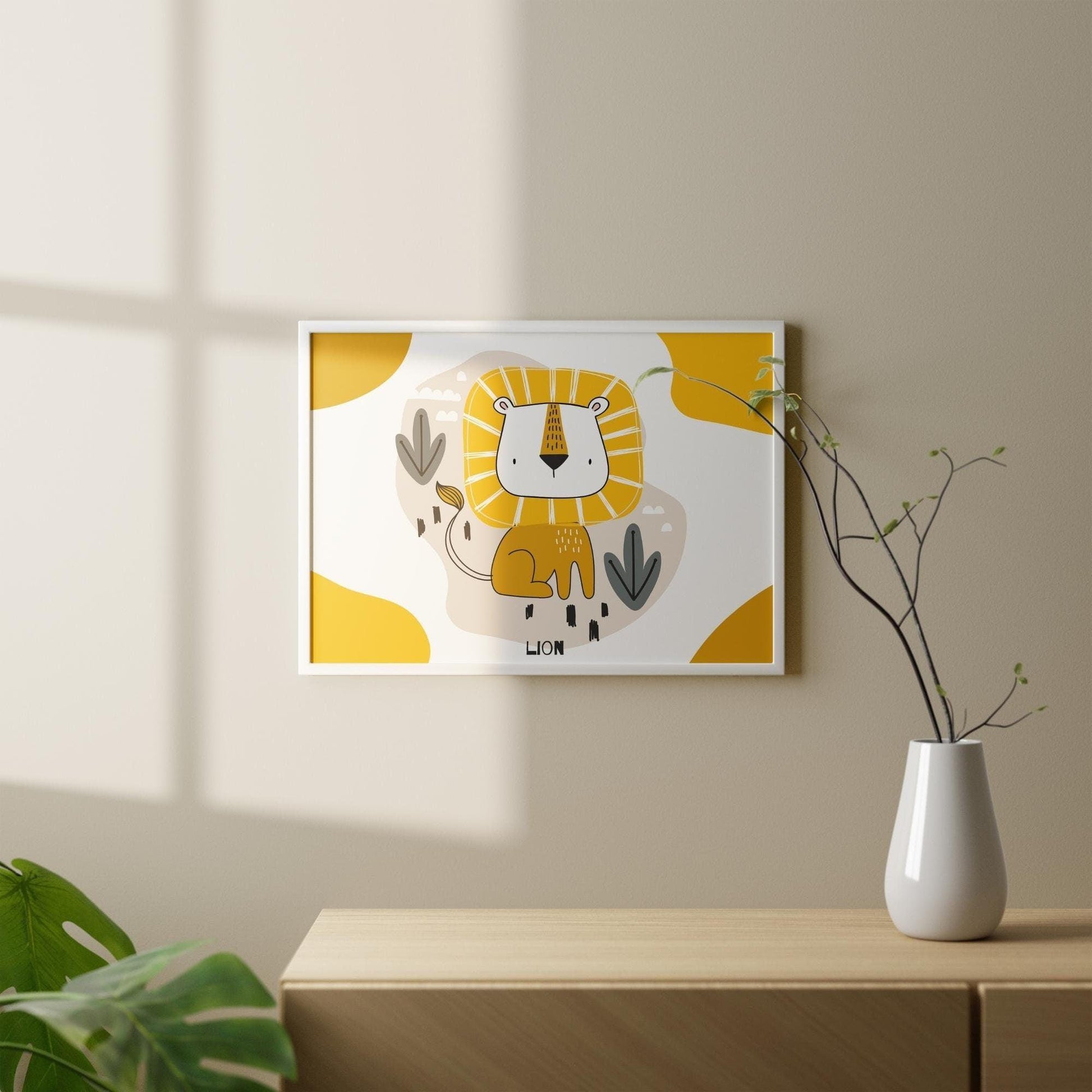 Affiche Lion Zèbre Girafe jaune - Poster bebe enfant - Déco chambre jungle safari - affiche animaux - illustration enfant - naissance A4 A3 - Imagine.affiche