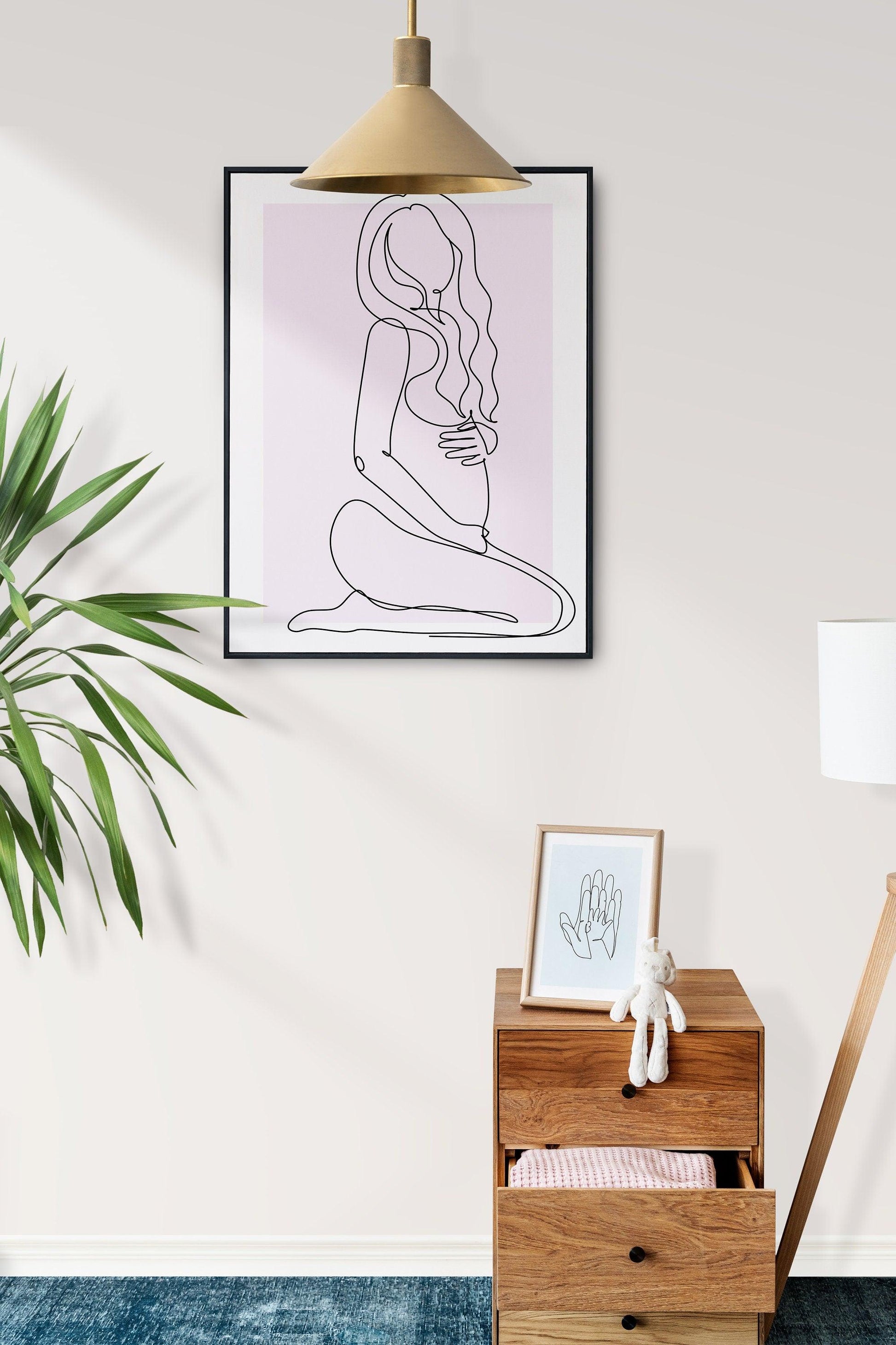Affiche maman enceinte personnalisable - Line art maman bébé - Décoration salon moderne et design - Fête des mère - Cadeau naissance - Imagine.affiche