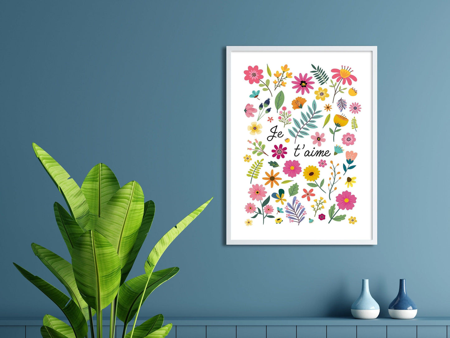 Affiche Je t'aime fleuri affiche adulte enfant bebe fleur nature - poster decoration chambre salon - salon deco design fille - grand format - Imagine.affiche
