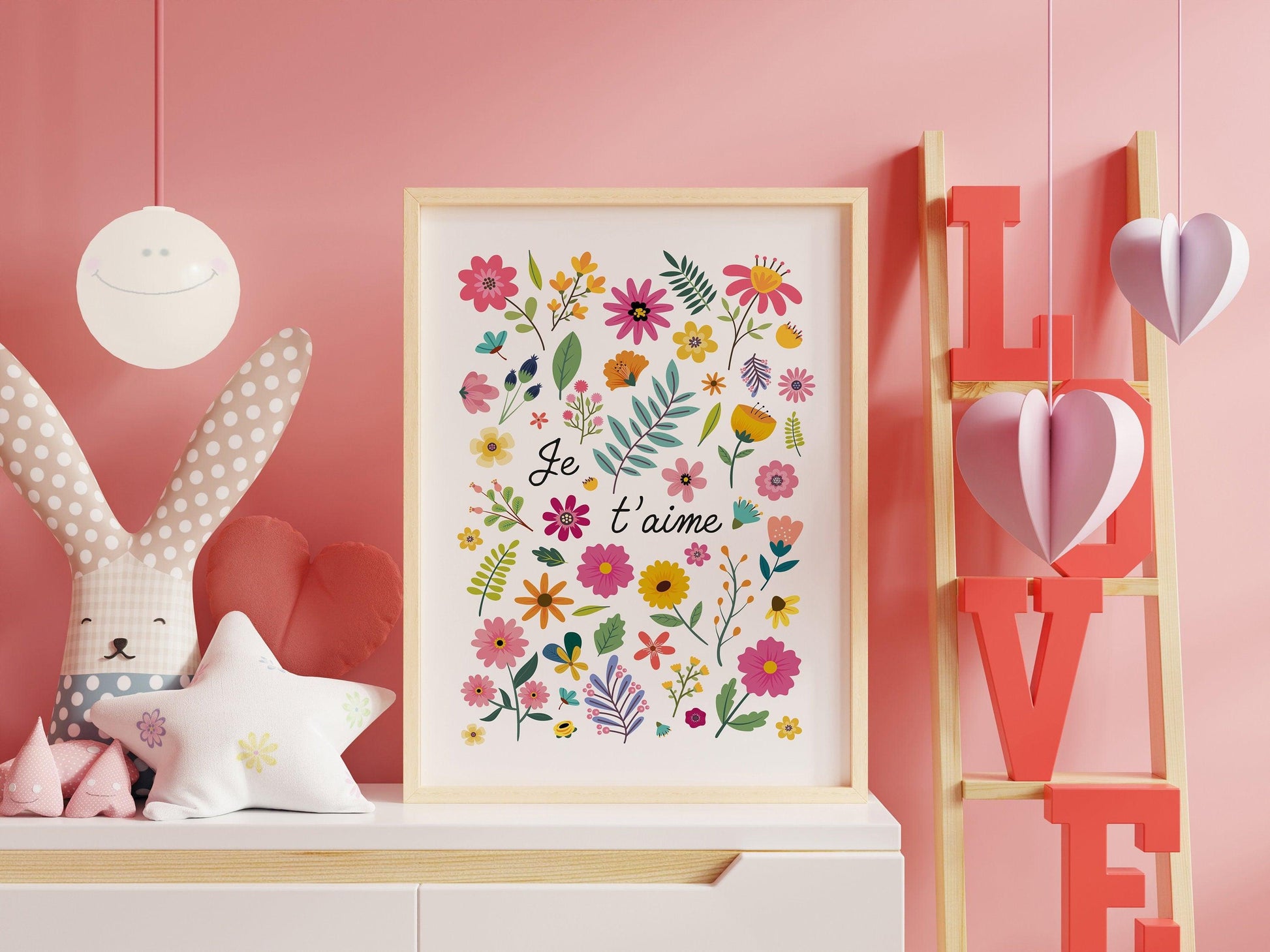 Affiche Je t'aime fleuri affiche adulte enfant bebe fleur nature - poster decoration chambre salon - salon deco design fille - grand format - Imagine.affiche