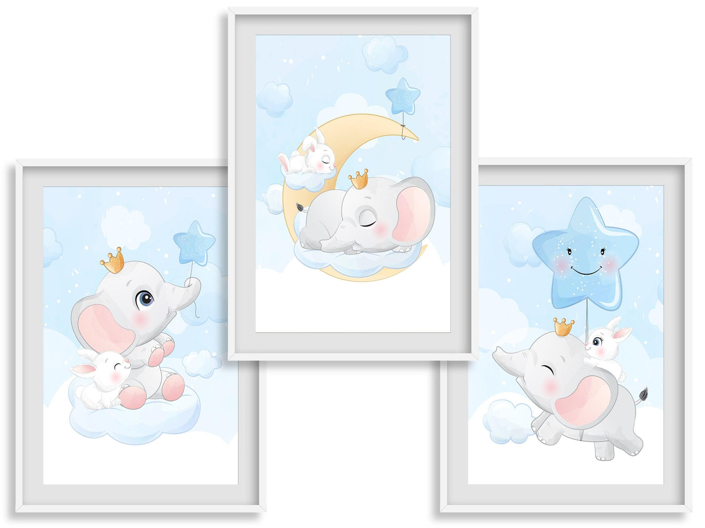 Affiches Éléphant mignon - 3 posters chambre enfant bébé - Décoration garçon - cadeau bebe naissance  - cadre mural animaux - impression - Imagine.affiche