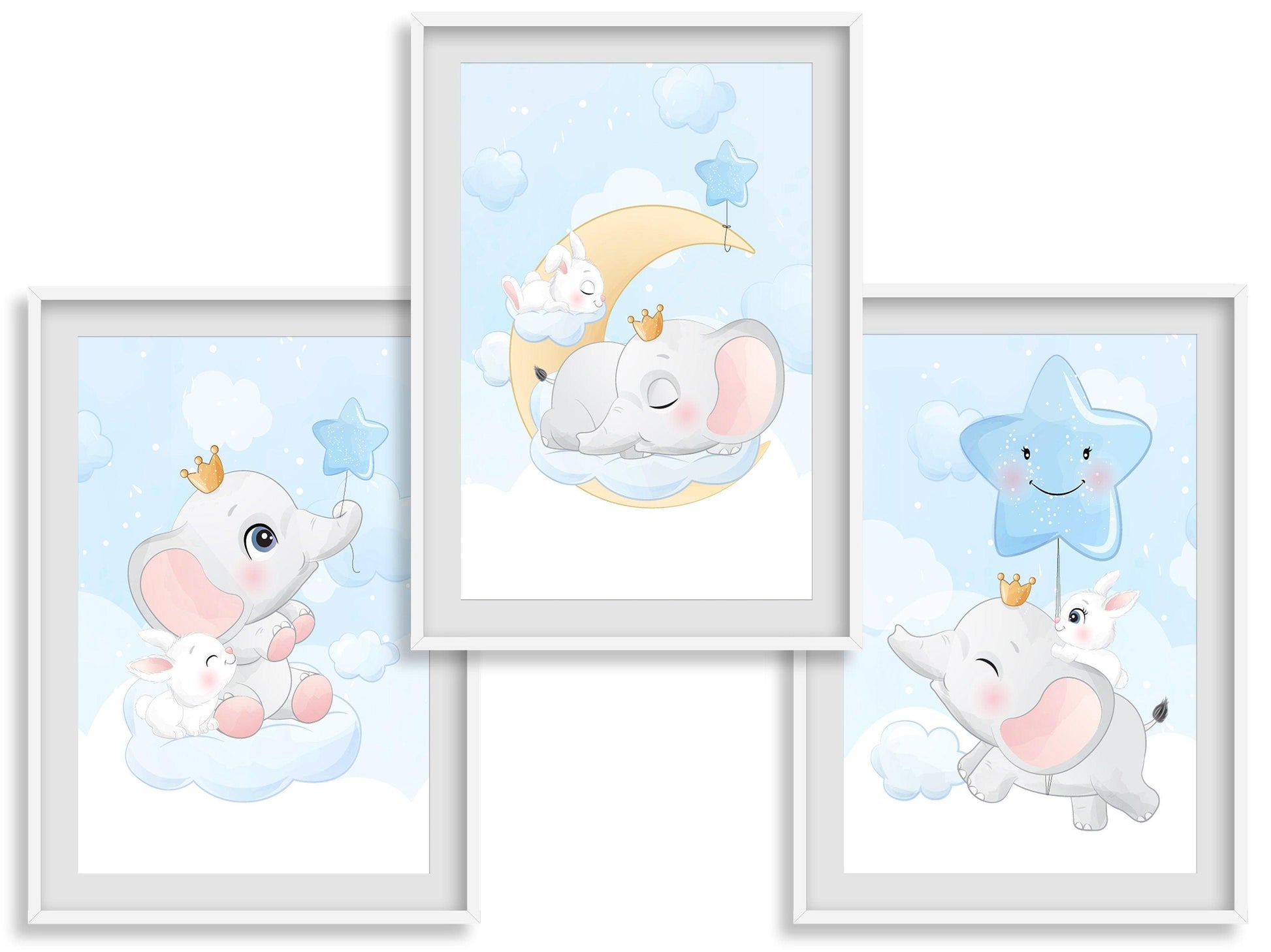 Affiches Éléphant mignon - 3 posters chambre enfant bébé - Décoration garçon - cadeau bebe naissance  - cadre mural animaux - impression - Imagine.affiche
