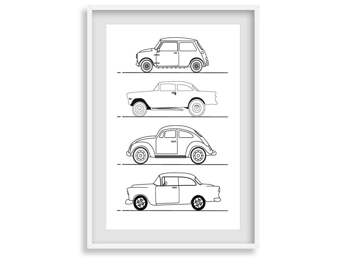 affiche voitures véhicules line art - déco chambre enfant salon design - mini cooper mode - style moderne - poster homme garçon - impression - Imagine.affiche