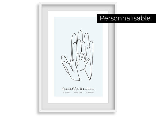 Affiche main papa maman bébé personnalisable - Line art bébé maman - Décoration salon moderne et design - Fête des mère - Cadeau naissance - Imagine.affiche