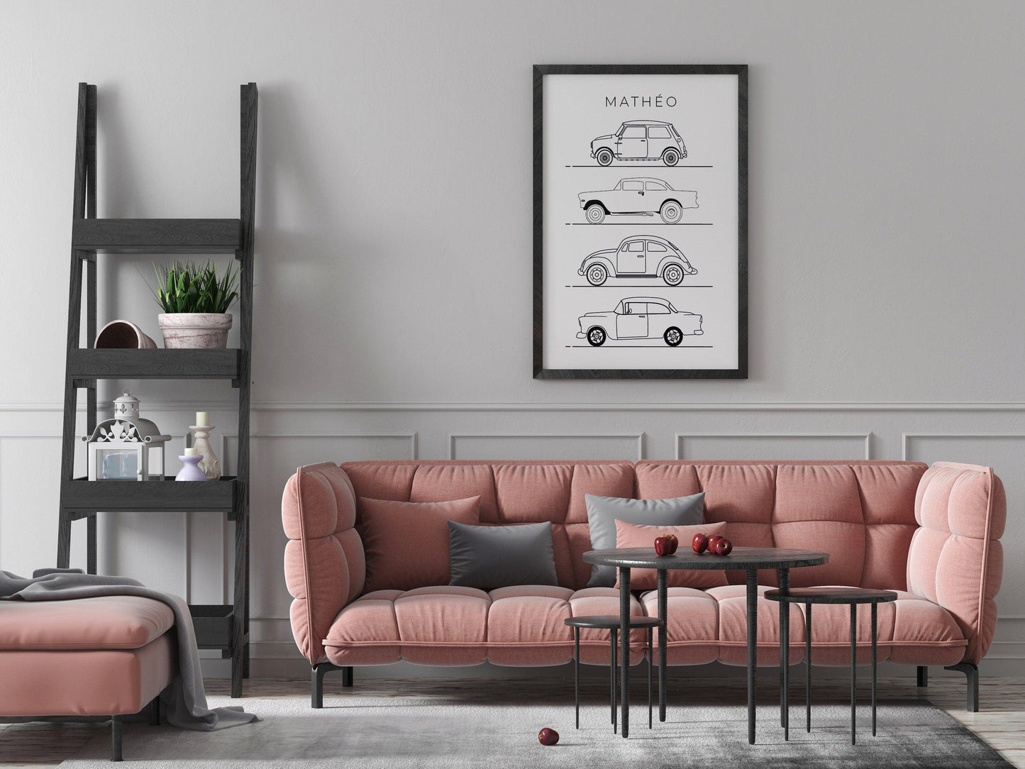Affiche prénom voitures véhicules line art - déco chambre enfant salon - mini cooper mode - style moderne - poster homme garçon - impression - Imagine.affiche