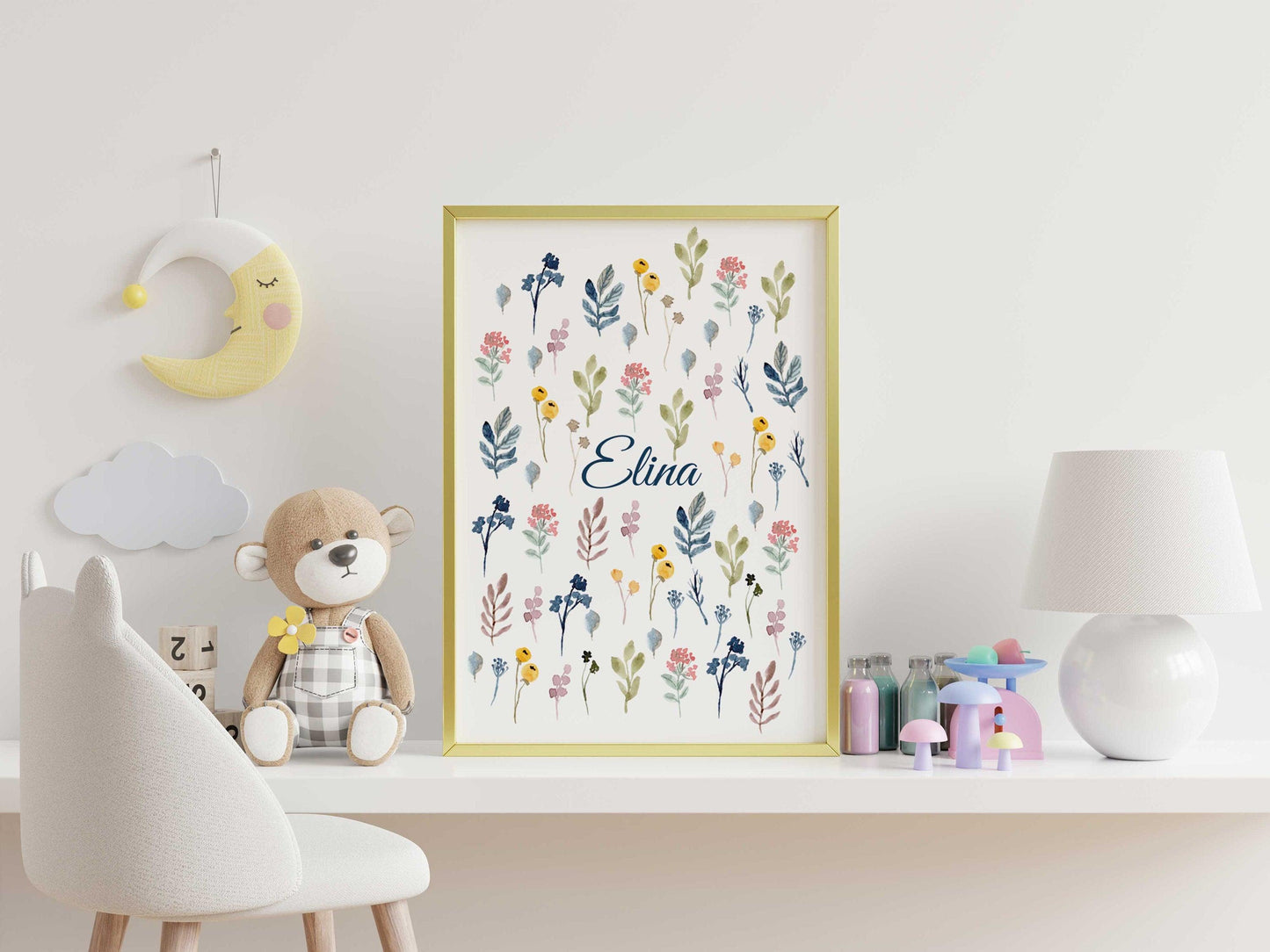 Affiche prénom personnalisable fleuri - naissance anniversaire - nom surnom - fille bébé enfant - décoration poster mural - chambre salon - Imagine.affiche