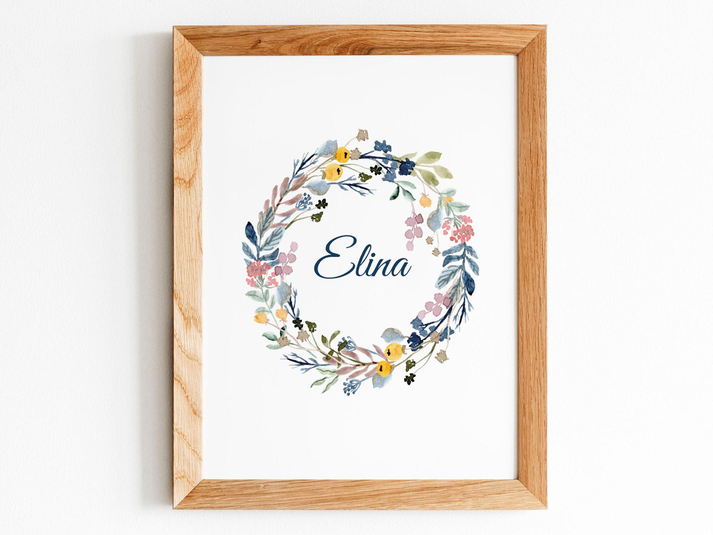 Affiche prénom personnalisable fleurie couronne - naissance anniversaire - fille bébé enfant - décoration poster mural - chambre salon - Imagine.affiche