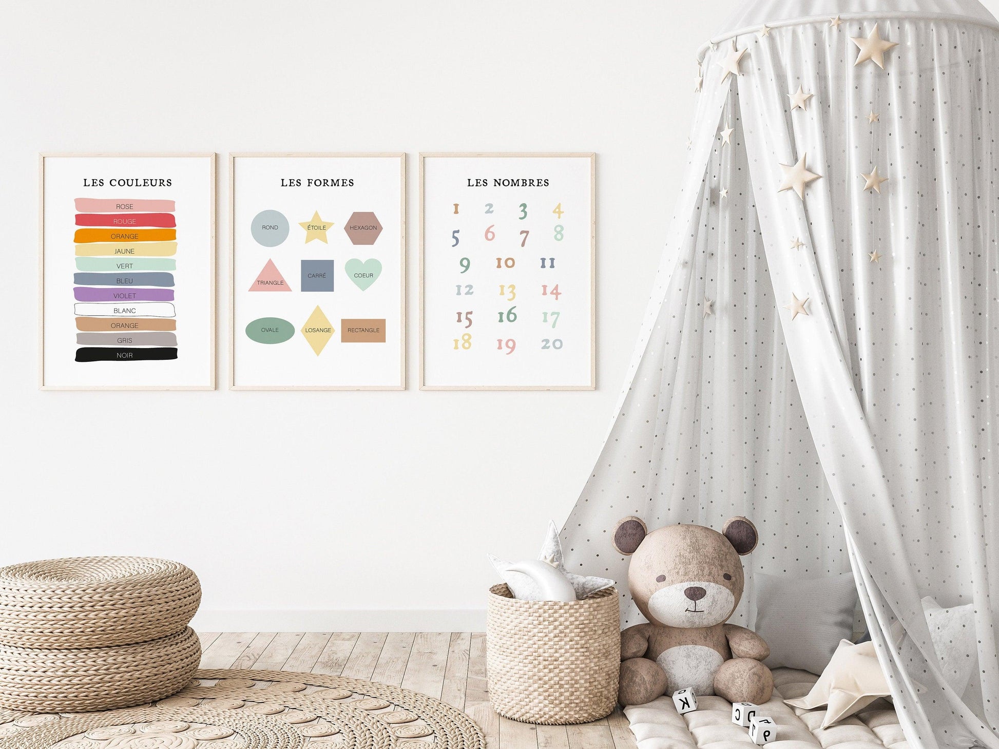 Affiche apprentissage abecedaire numéros formes couleurs jours mois enfant bebe - poster chambre salle de jeux - A4 A3 - lettre abcd chiffre - Imagine.affiche