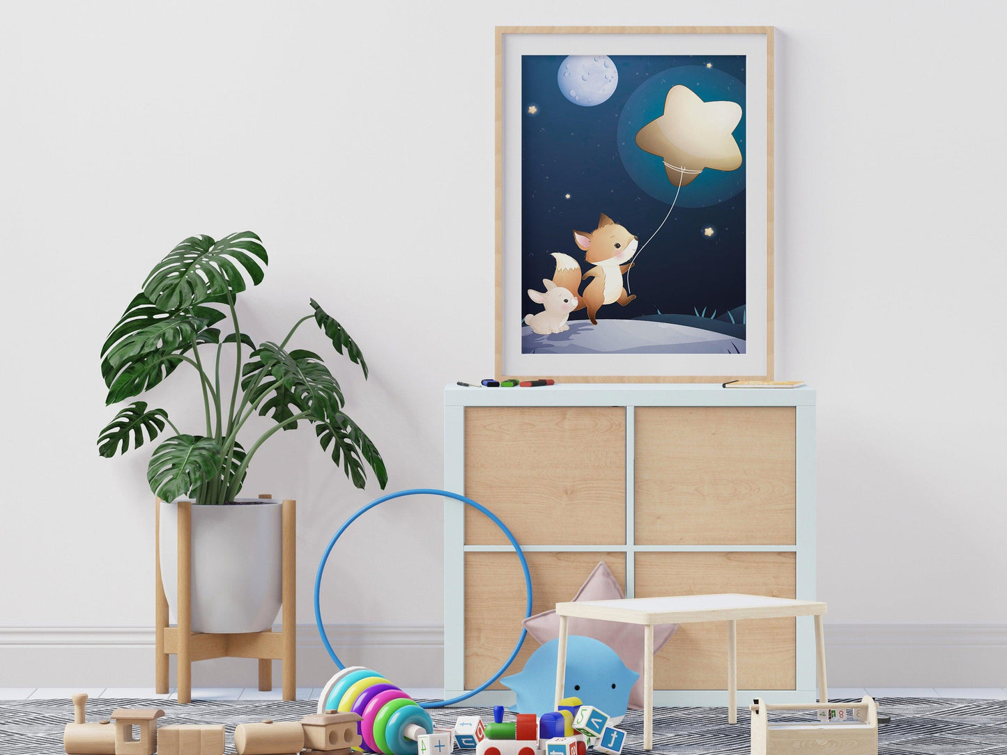 Affiches Renard et Lapin rêve illustration - chambre enfant bébé - Décoration enfant - Idée cadeau - Thème animaux - format A4 ou A3 - Imagine.affiche
