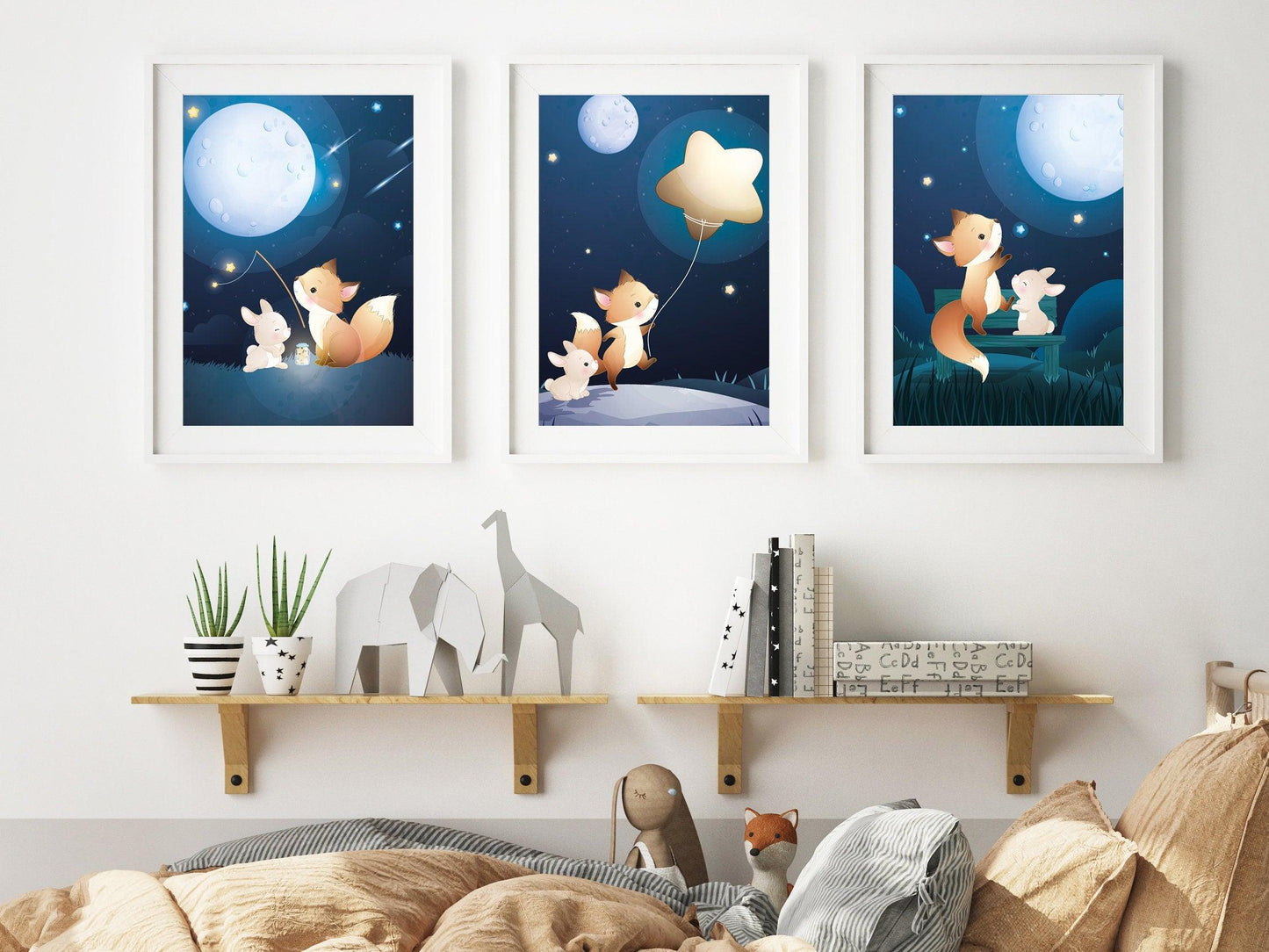 Affiches Renard et Lapin rêve illustration - chambre enfant bébé - Décoration enfant - Idée cadeau - Thème animaux - format A4 ou A3 - Imagine.affiche