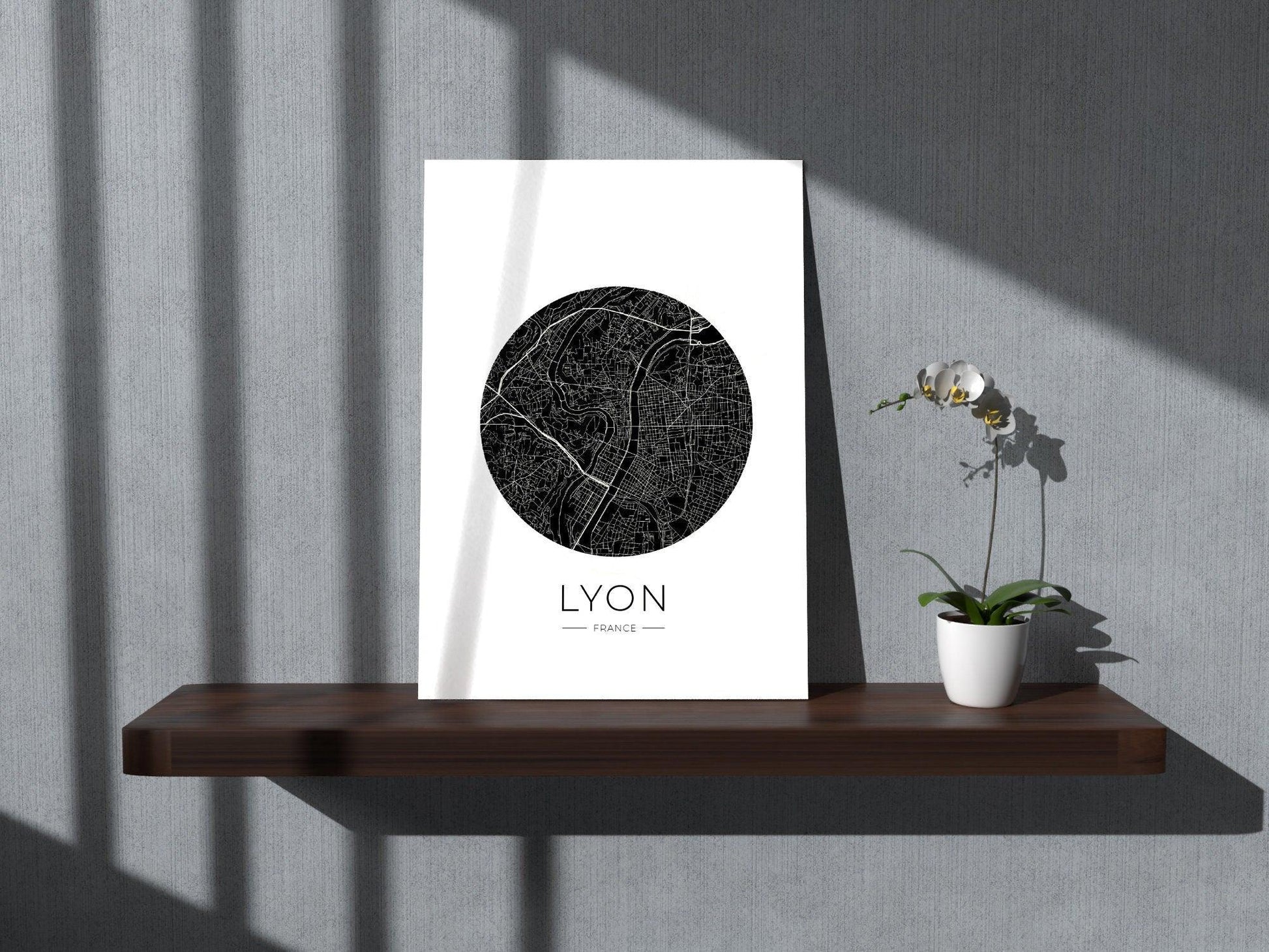 Affiche Lyon City Map - ville de France poster - carte art - noir et blanc design - décoration salon - personnalisable - lyonnais - voyage - Imagine.affiche