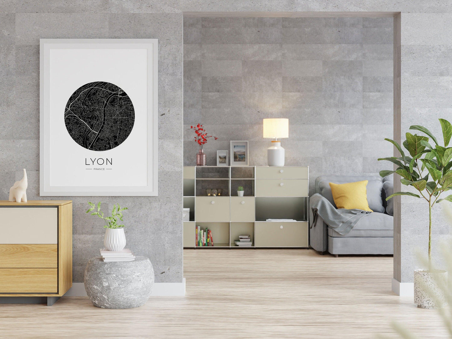 Affiche Lyon City Map - ville de France poster - carte art - noir et blanc design - décoration salon - personnalisable - lyonnais - voyage - Imagine.affiche