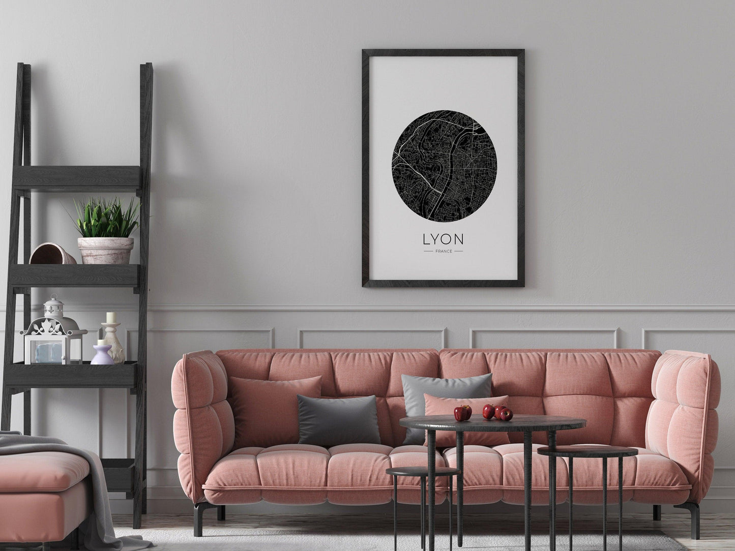 Affiche Lyon City Map - ville de France poster - carte art - noir et blanc design - décoration salon - personnalisable - lyonnais - voyage - Imagine.affiche