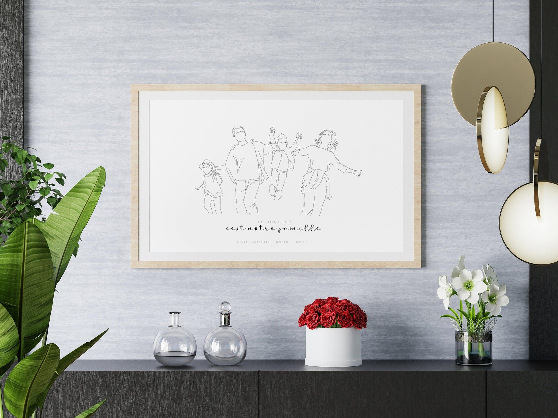 Affiche Portrait personnalisé couple bebe famille soeur frère papi mamie chien - cadeau maman papa anniversaire mariage naissance bapteme - Imagine.affiche