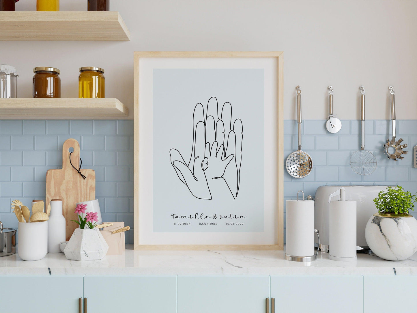 Affiche main papa maman bébé personnalisable - Line art bébé maman - Décoration salon moderne et design - Fête des mère - Cadeau naissance - Imagine.affiche