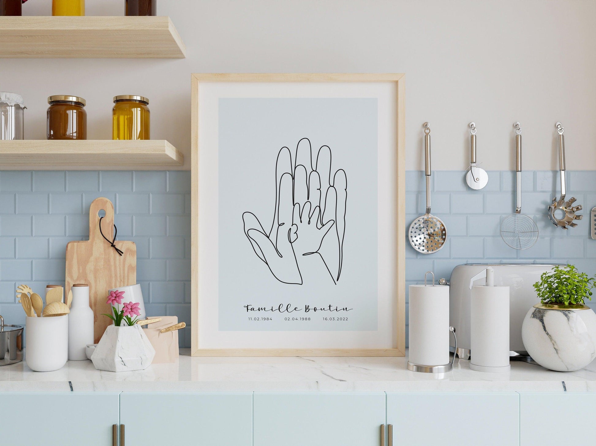 Affiche main papa maman bébé personnalisable - Line art bébé maman - Décoration salon moderne et design - Fête des mère - Cadeau naissance - Imagine.affiche