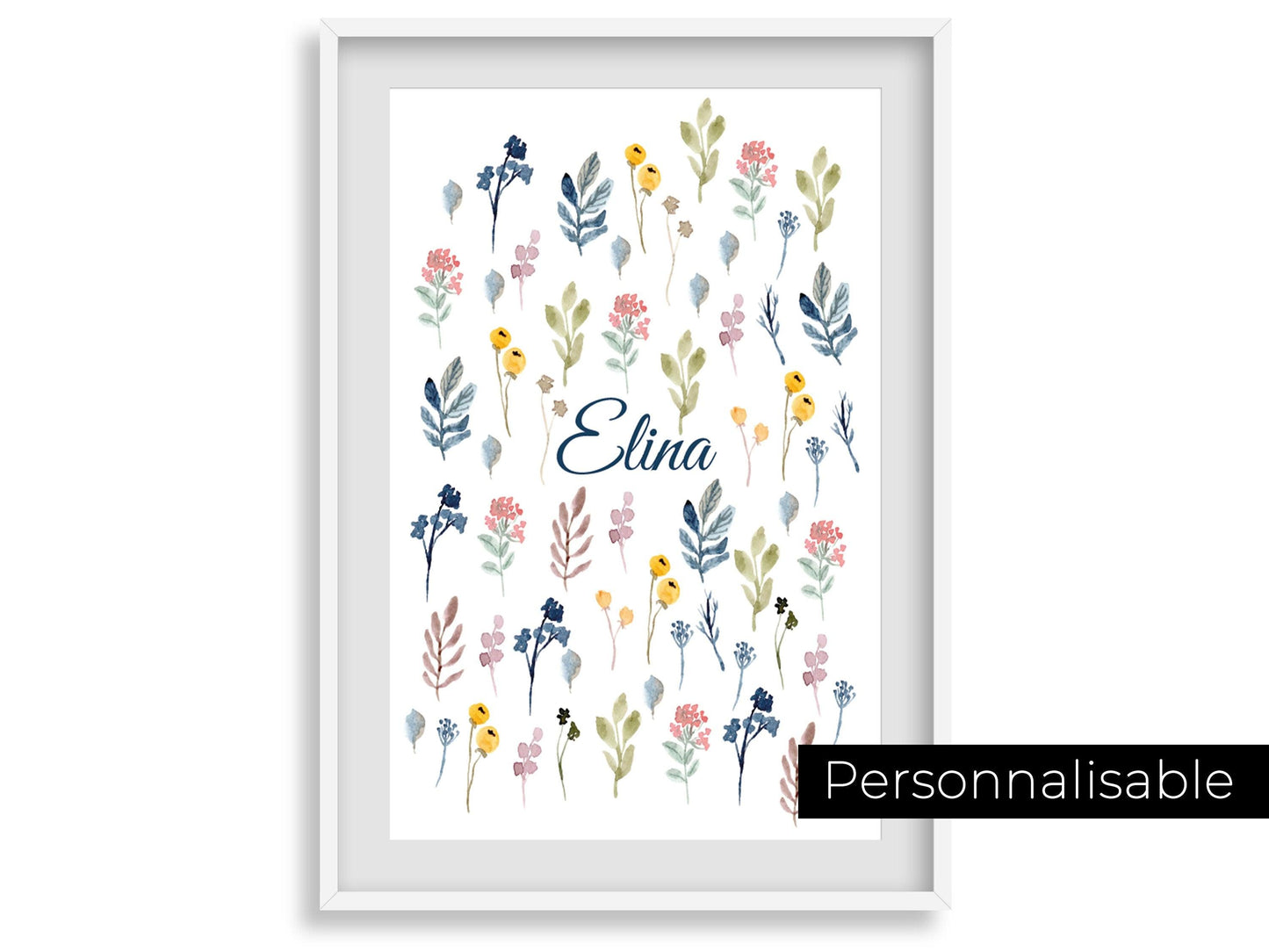 Affiche prénom personnalisable fleuri - naissance anniversaire - nom surnom - fille bébé enfant - décoration poster mural - chambre salon - Imagine.affiche