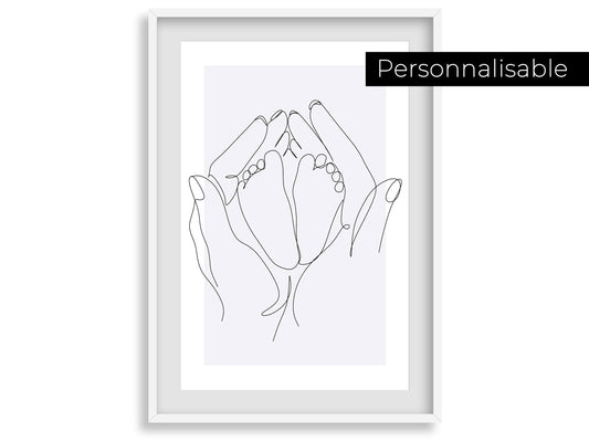 Affiche main maman bébé personnalisable - Line art bébé maman - Décoration salon moderne et design - Fête des mère - Cadeau naissance - Imagine.affiche