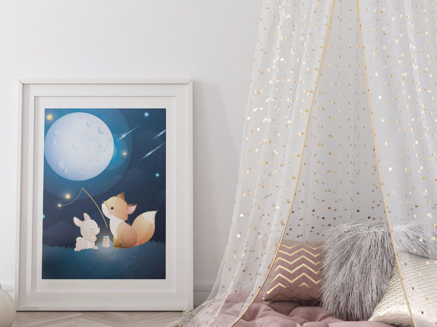 Affiches Renard et Lapin rêve illustration - chambre enfant bébé - Décoration enfant - Idée cadeau - Thème animaux - format A4 ou A3 - Imagine.affiche