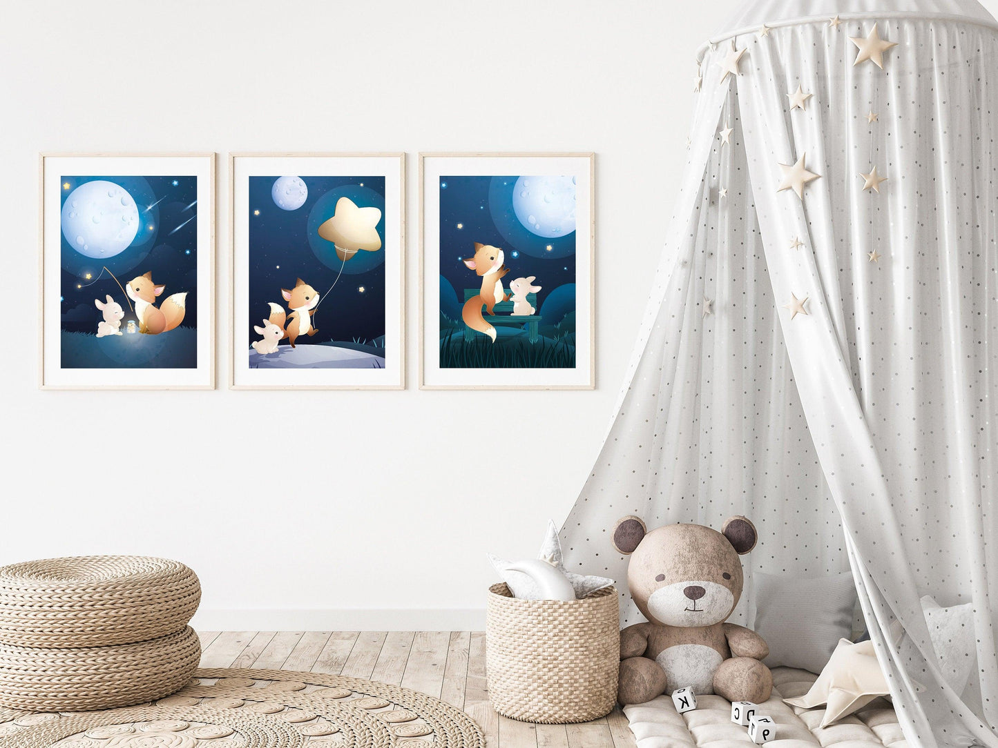 Affiches Renard et Lapin rêve illustration - chambre enfant bébé - Décoration enfant - Idée cadeau - Thème animaux - format A4 ou A3 - Imagine.affiche