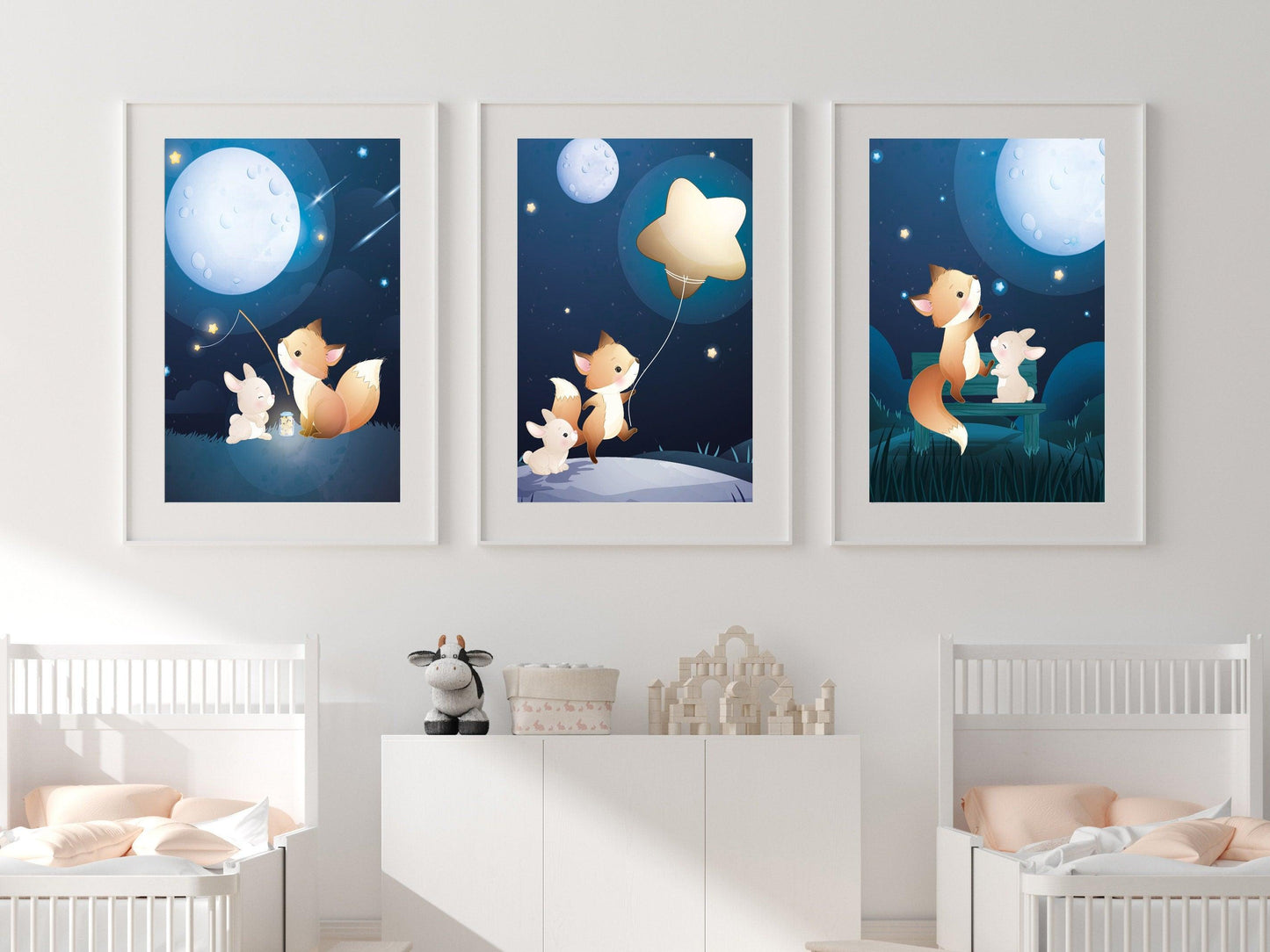 Affiches Renard et Lapin rêve illustration - chambre enfant bébé - Décoration enfant - Idée cadeau - Thème animaux - format A4 ou A3 - Imagine.affiche